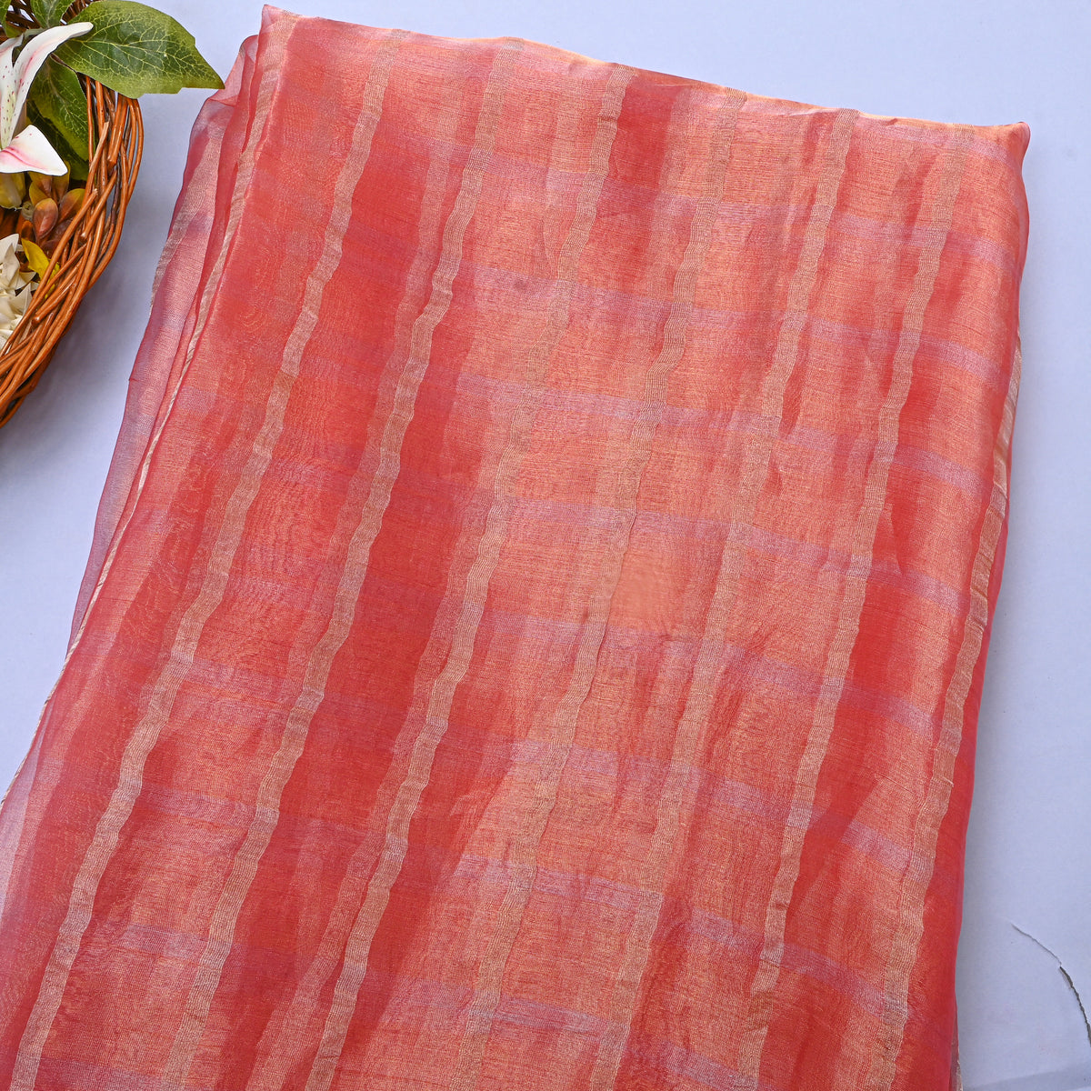 Apricot Checks Organza Tissue Fabric