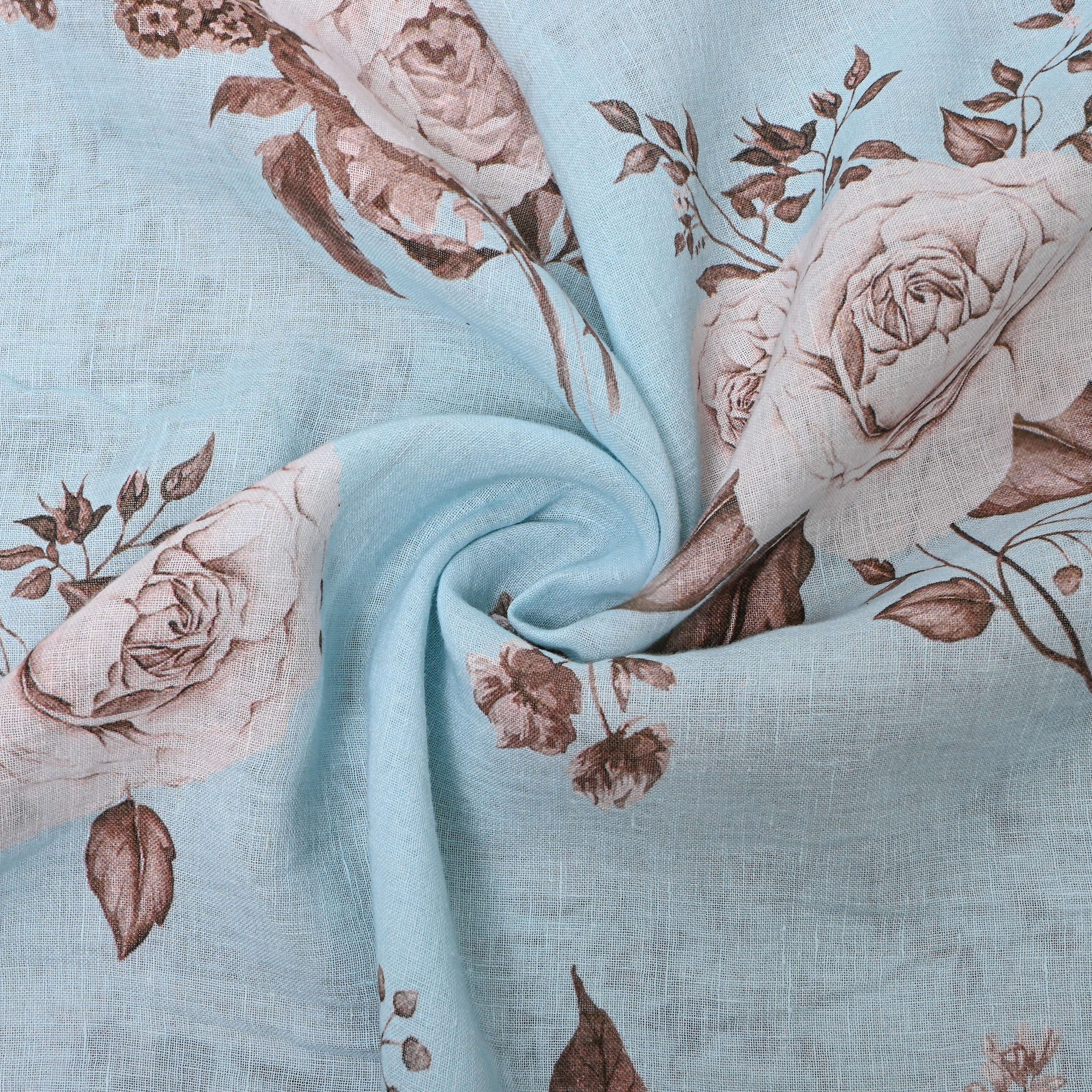 Blue Floral Printed Dupion Silk Fabric