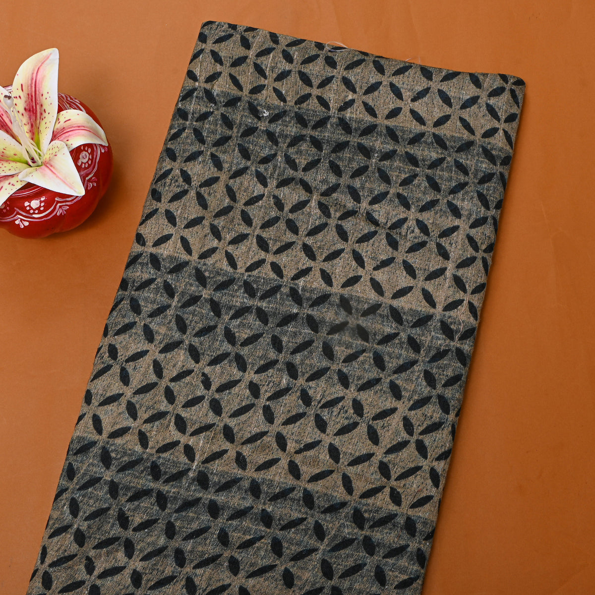 Gray Black Printed Dupion Silk Fabric