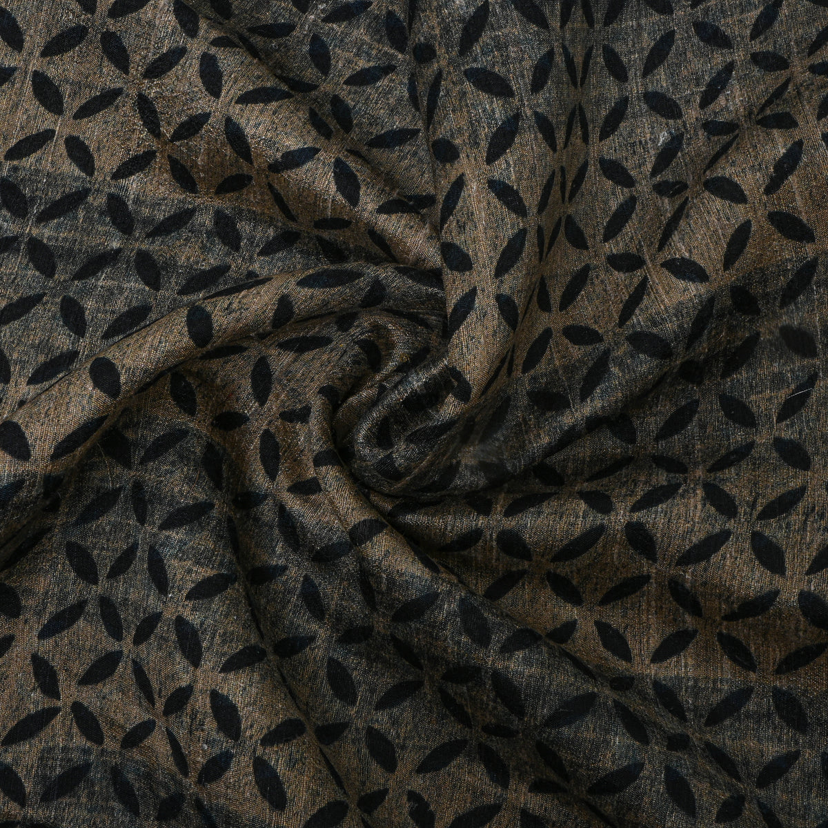 Gray Black Printed Dupion Silk Fabric