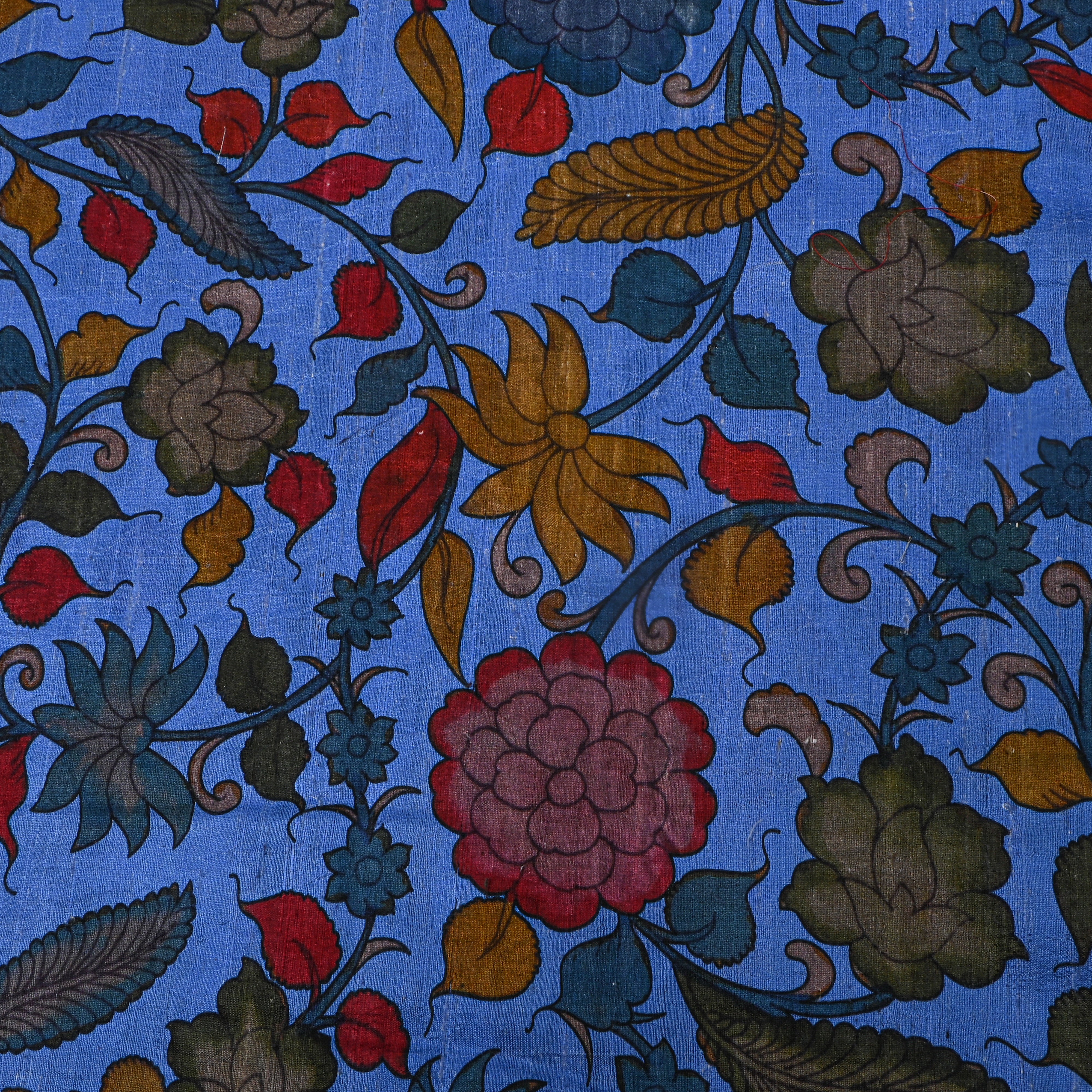 Blue Multicolour Digital Floral Printed Dupion Silk