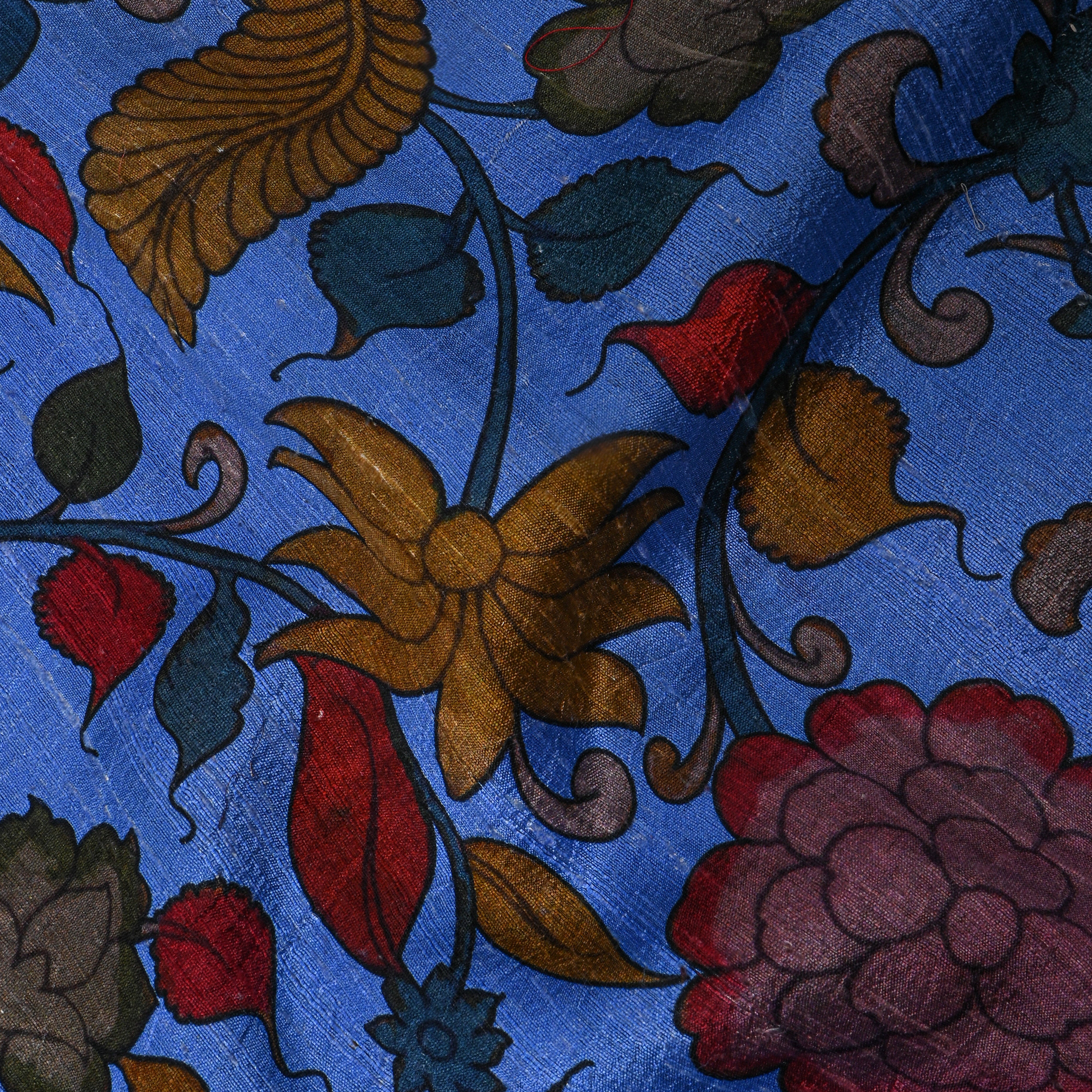 Blue Multicolour Digital Floral Printed Dupion Silk