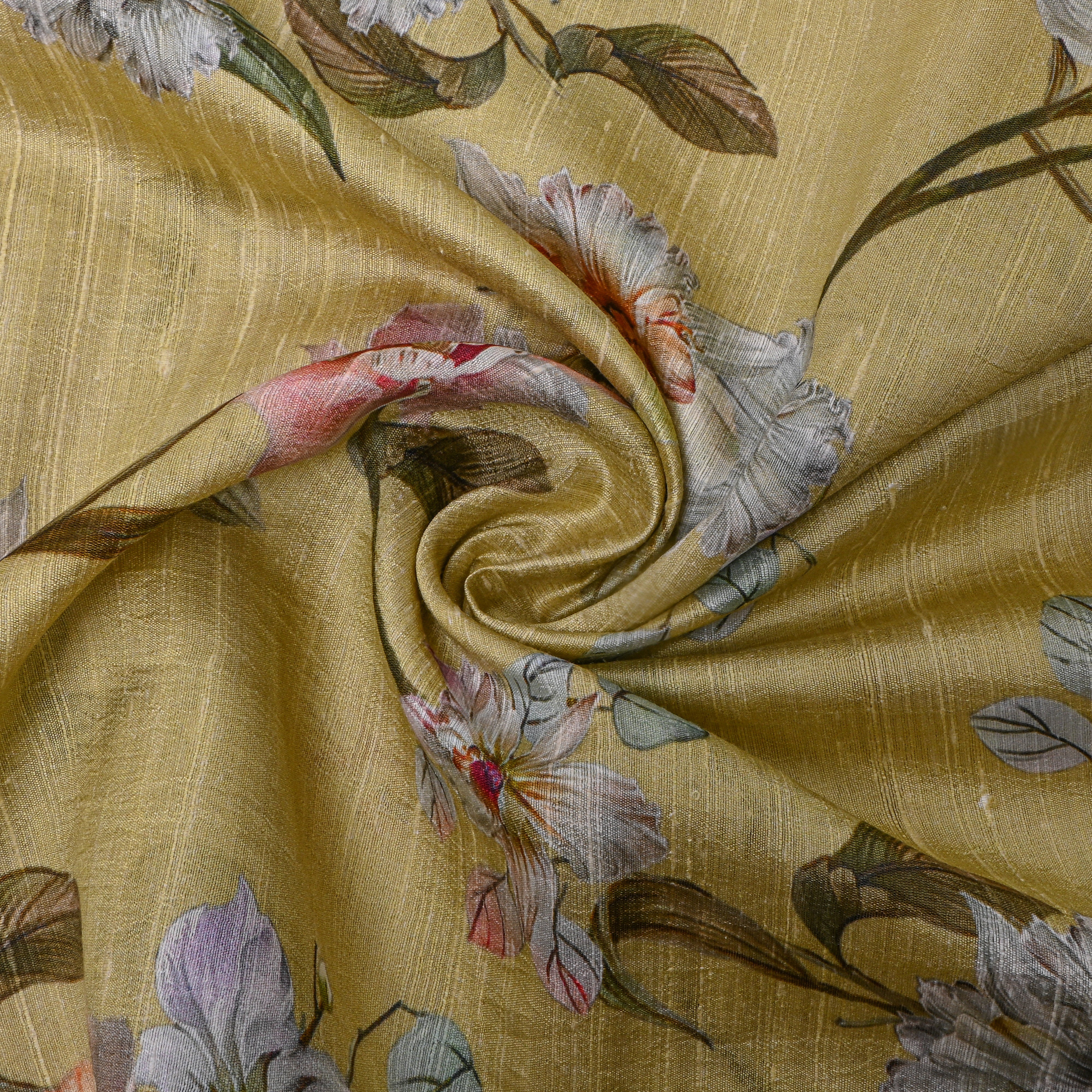 Beige Multicolour Floral Printed Dupion Silk