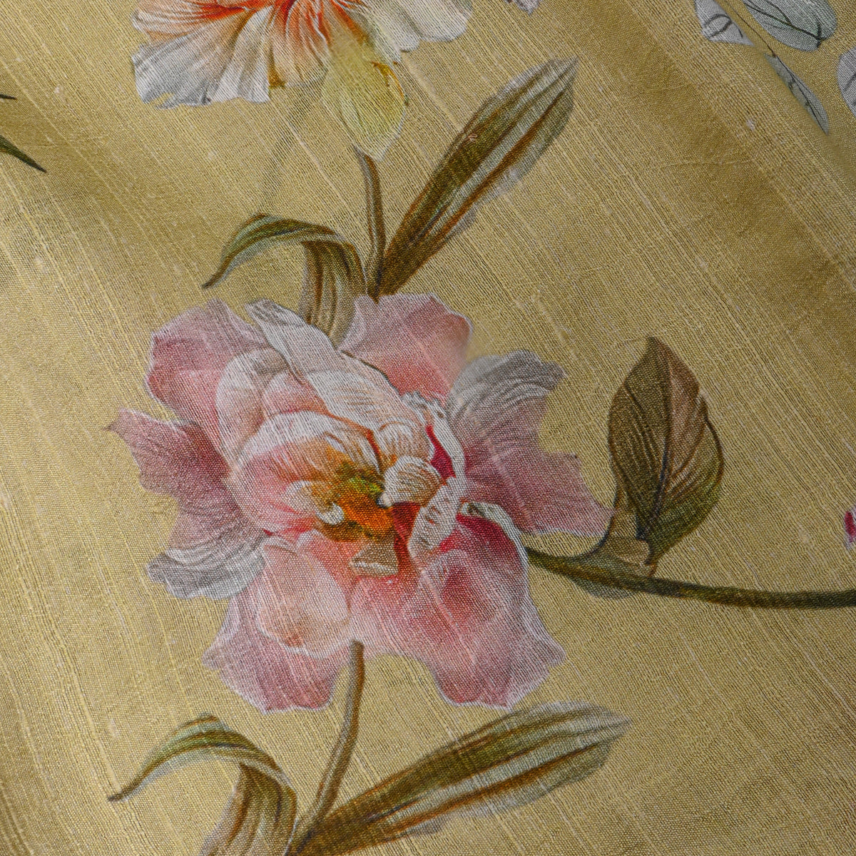Beige Multicolour Floral Printed Dupion Silk