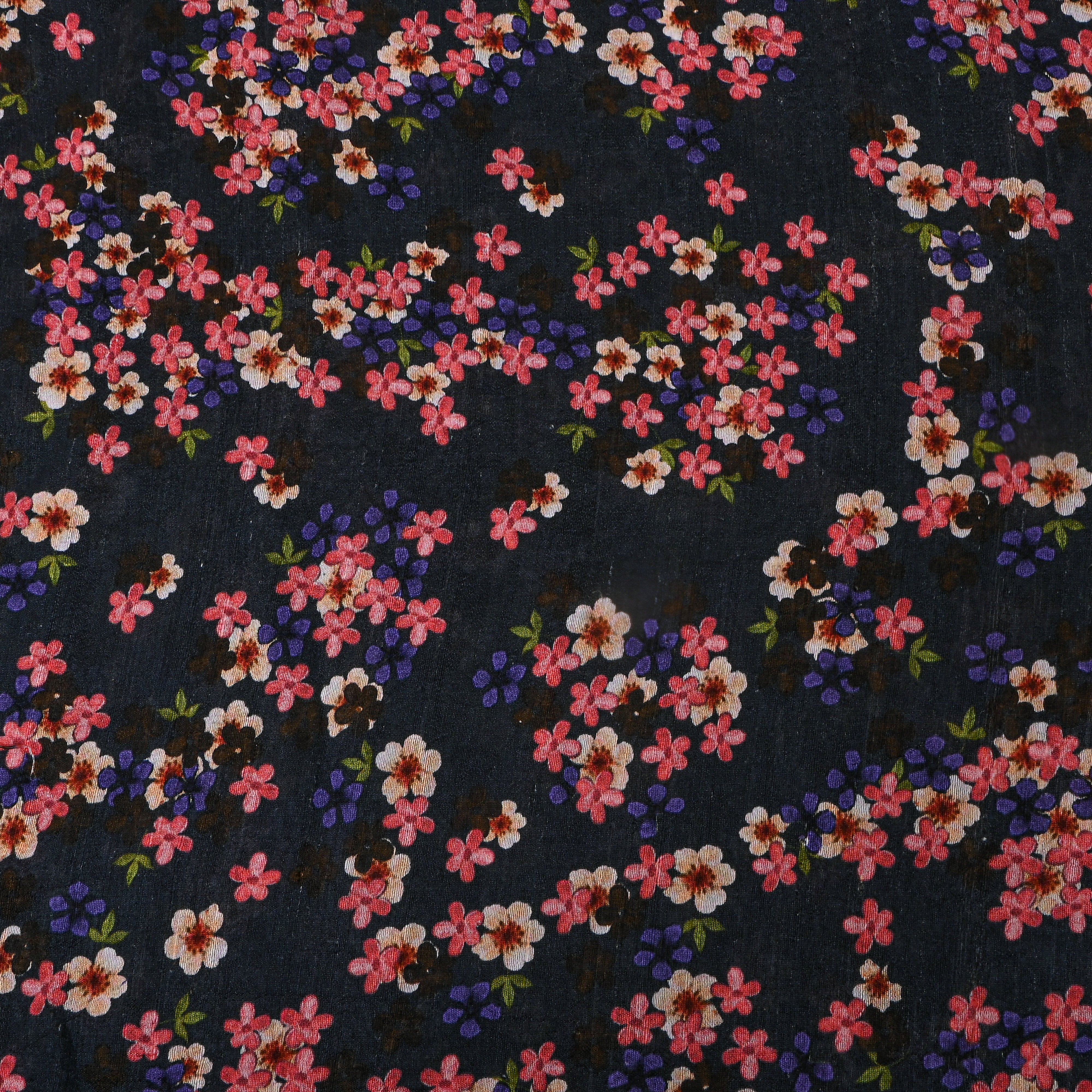 Midnight Black Floral Digital Print Silk Fabric