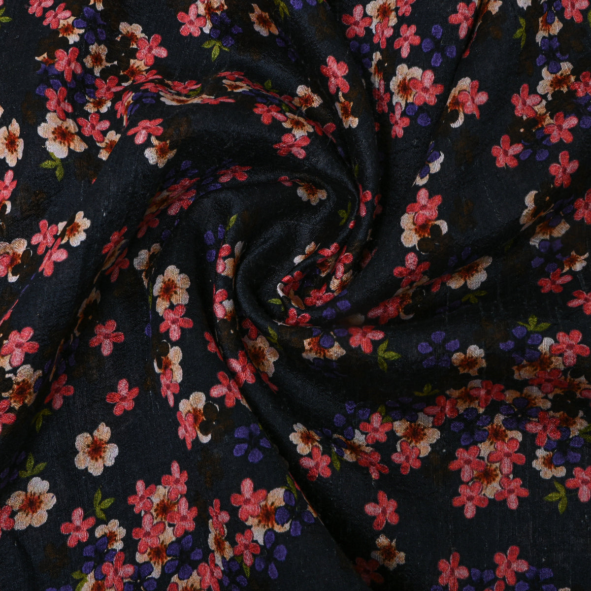 Midnight Black Floral Digital Print Silk Fabric