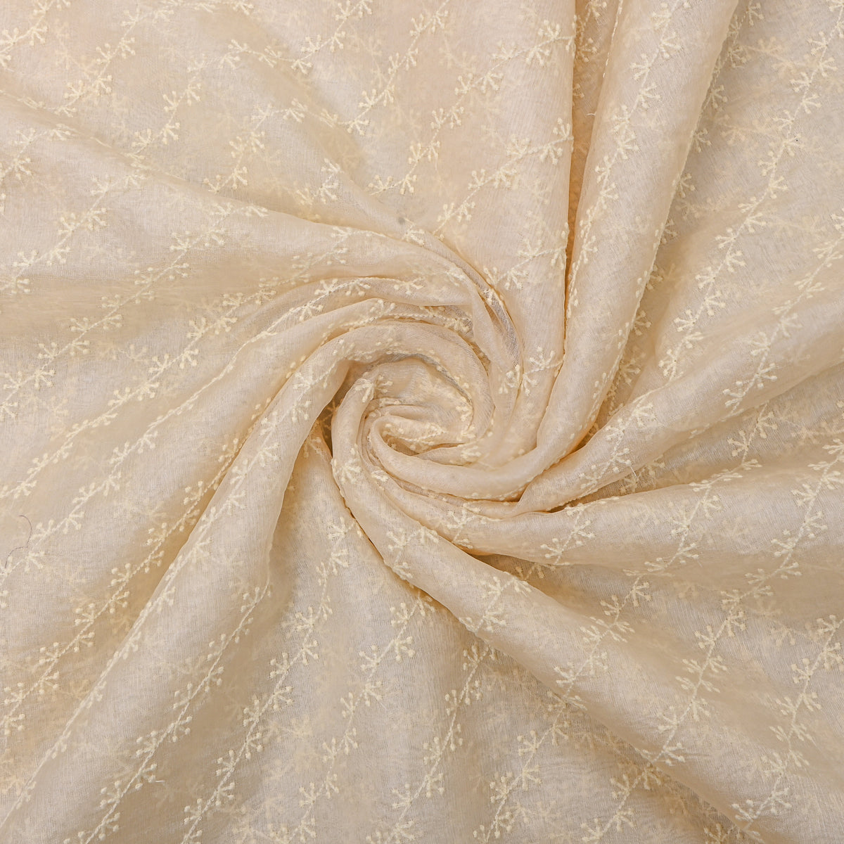 White Floral Embroider Thread Work Organza Tissue Fabric