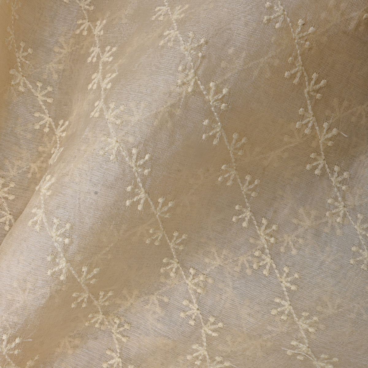 White Floral Embroider Thread Work Organza Tissue Fabric