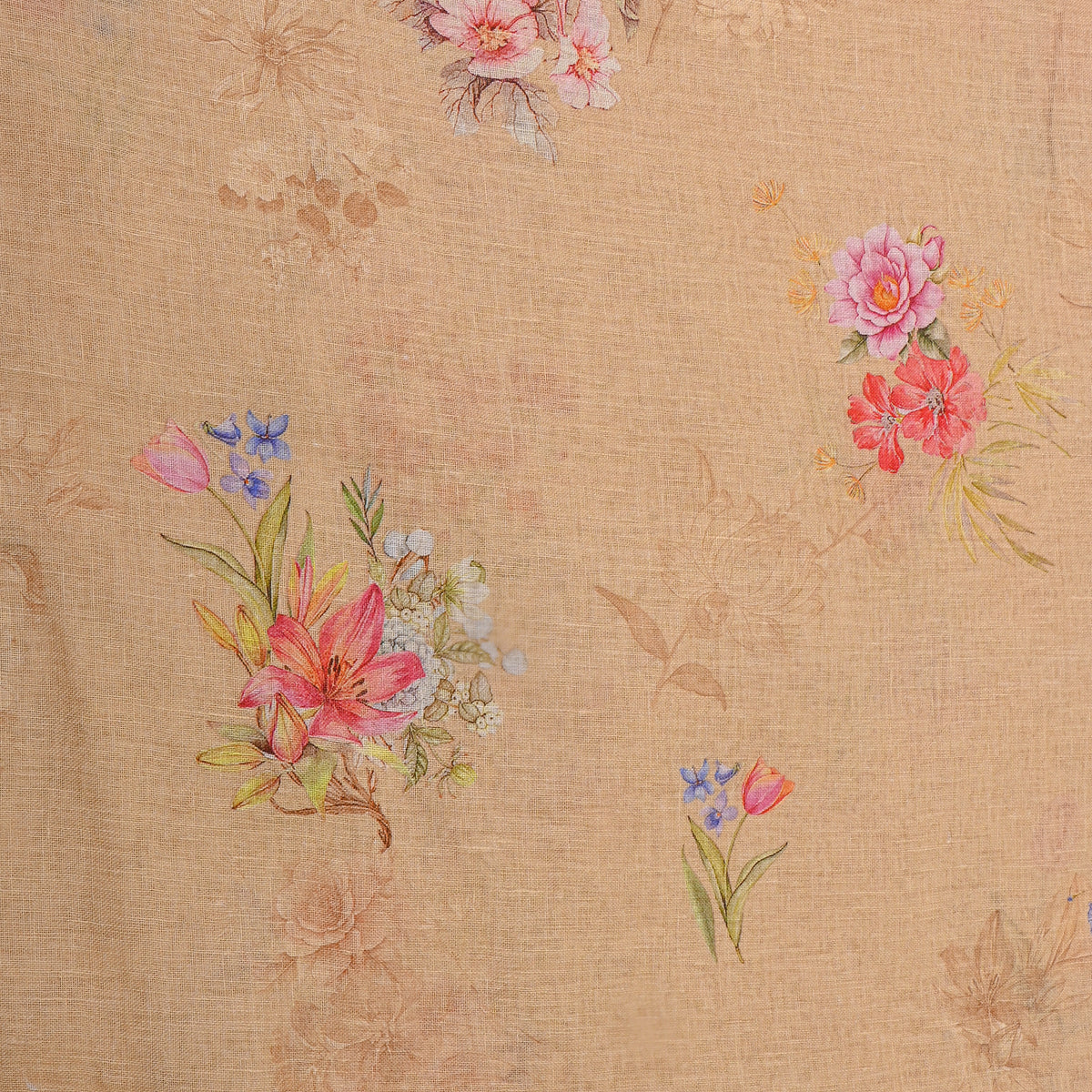 Omber Orange Floral Print Linen Fabric