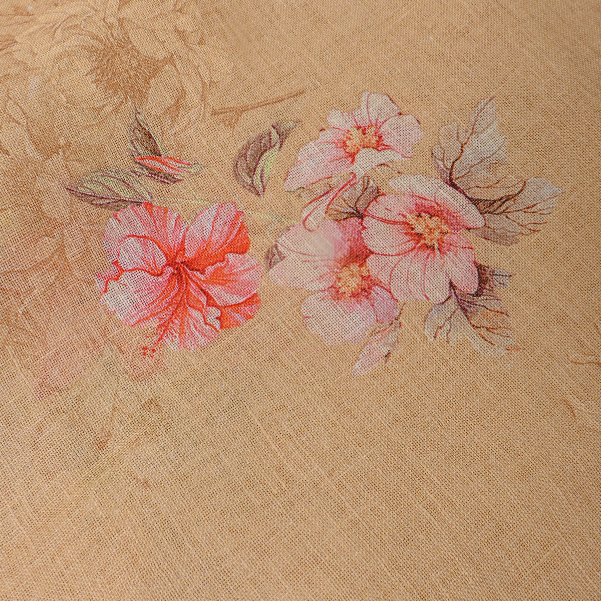 Omber Orange Floral Print Linen Fabric