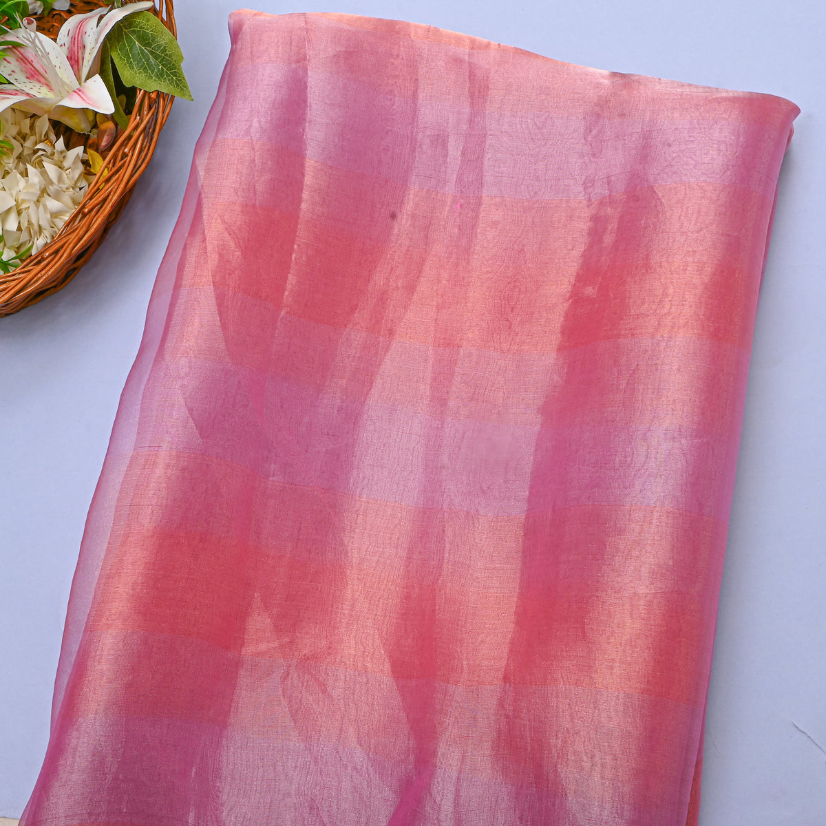 Blush Pink Stripes Organza Tissue Fabric