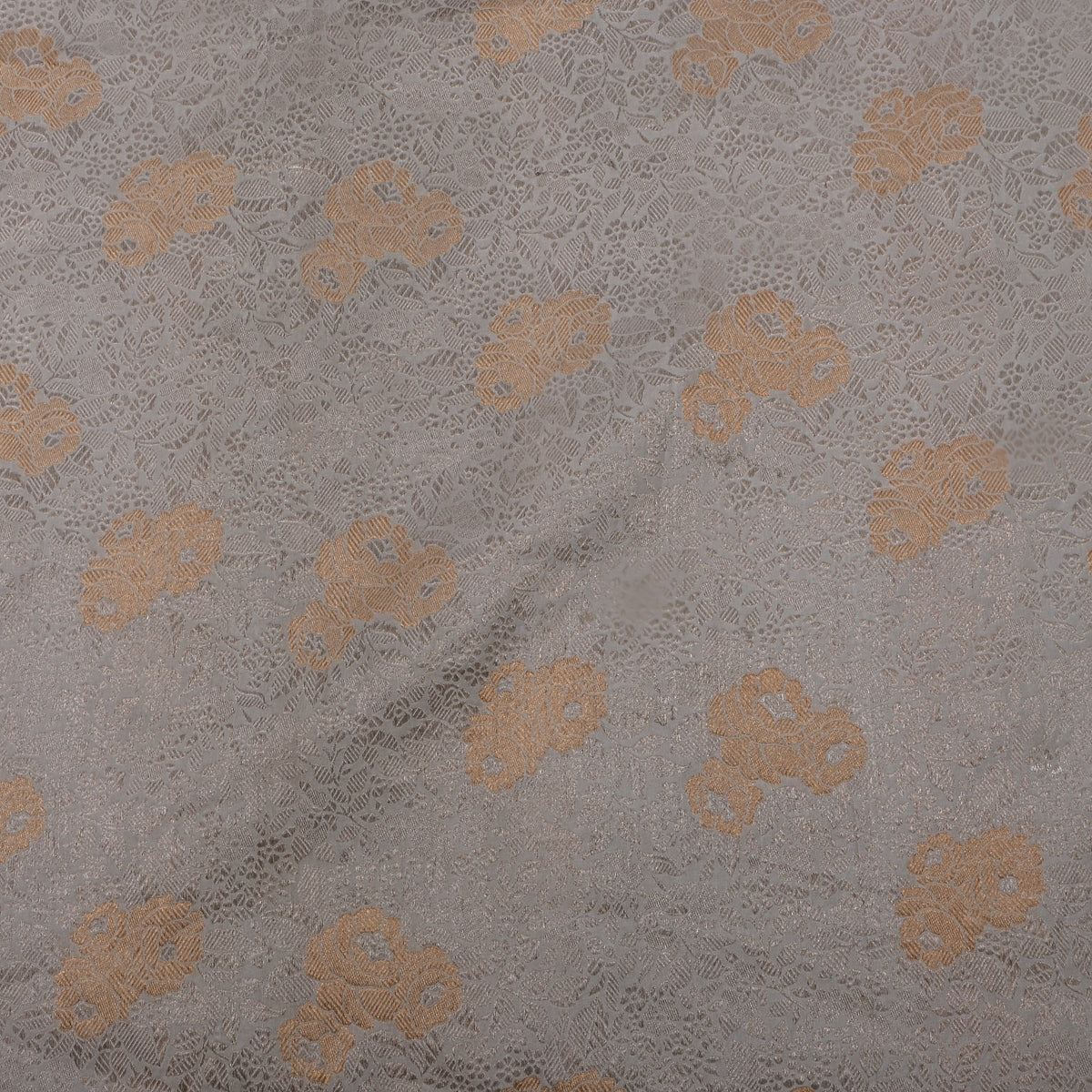 Grey Copper Floral Jamawar Silk Fabric