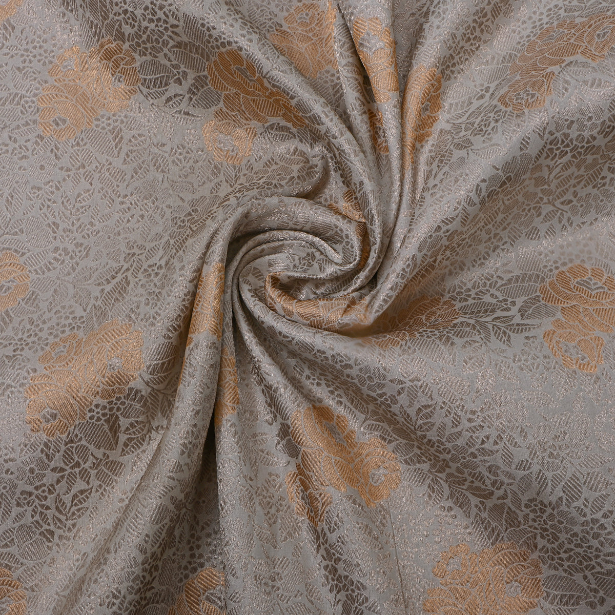 Grey Copper Floral Jamawar Silk Fabric