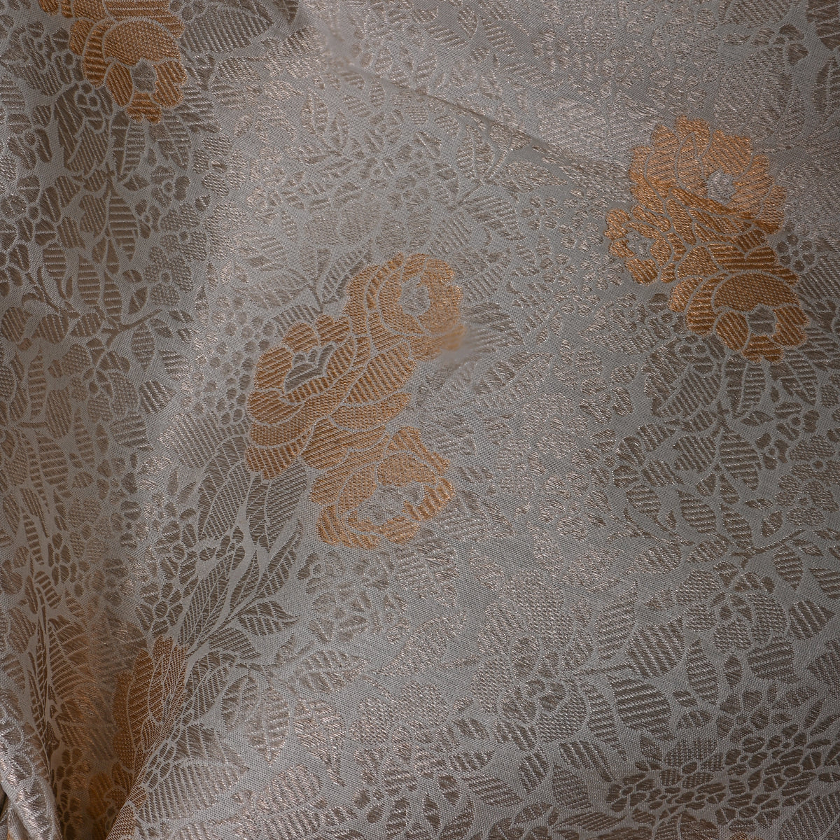 Grey Copper Floral Jamawar Silk Fabric