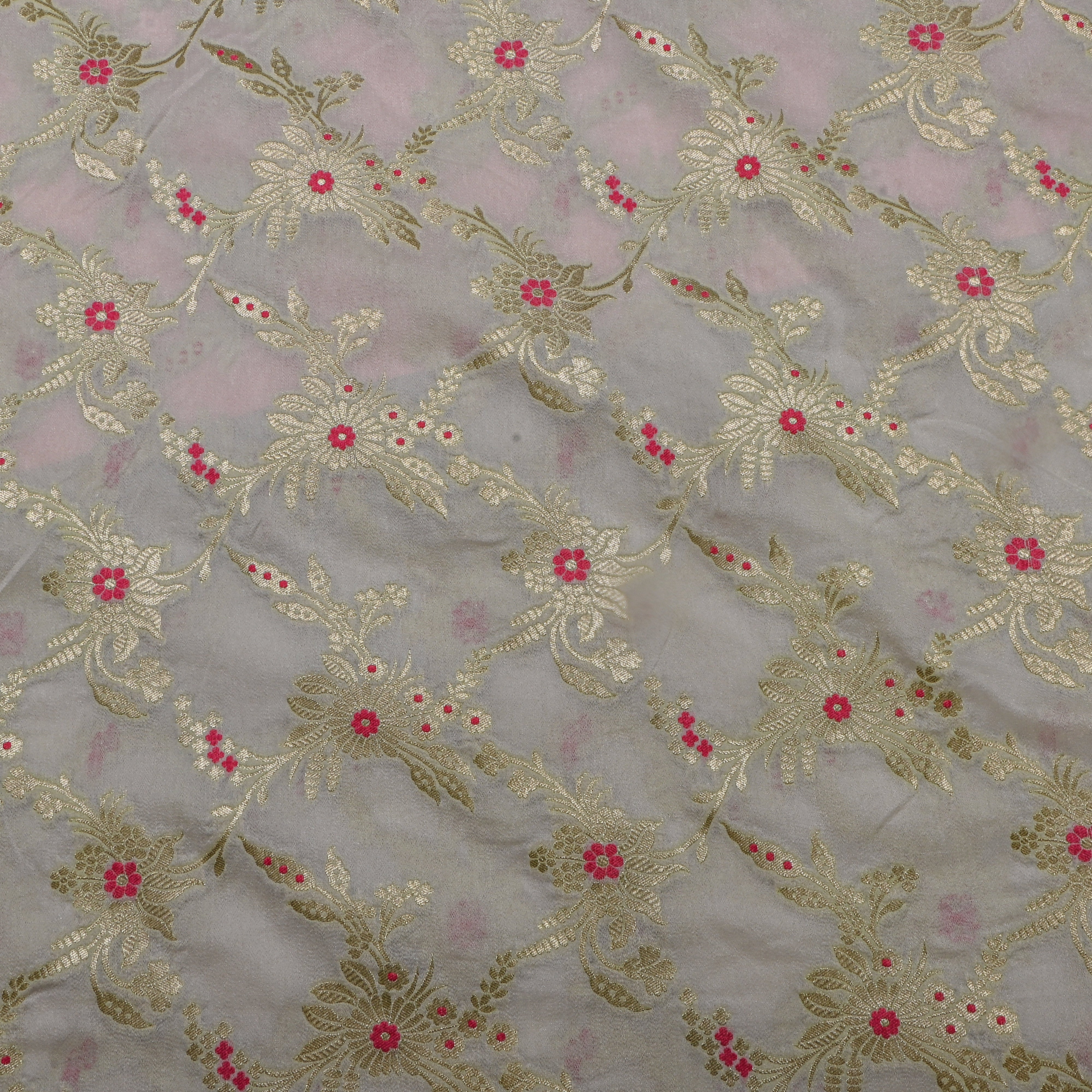 White Gold Zari Floral Woven Jamawar Silk