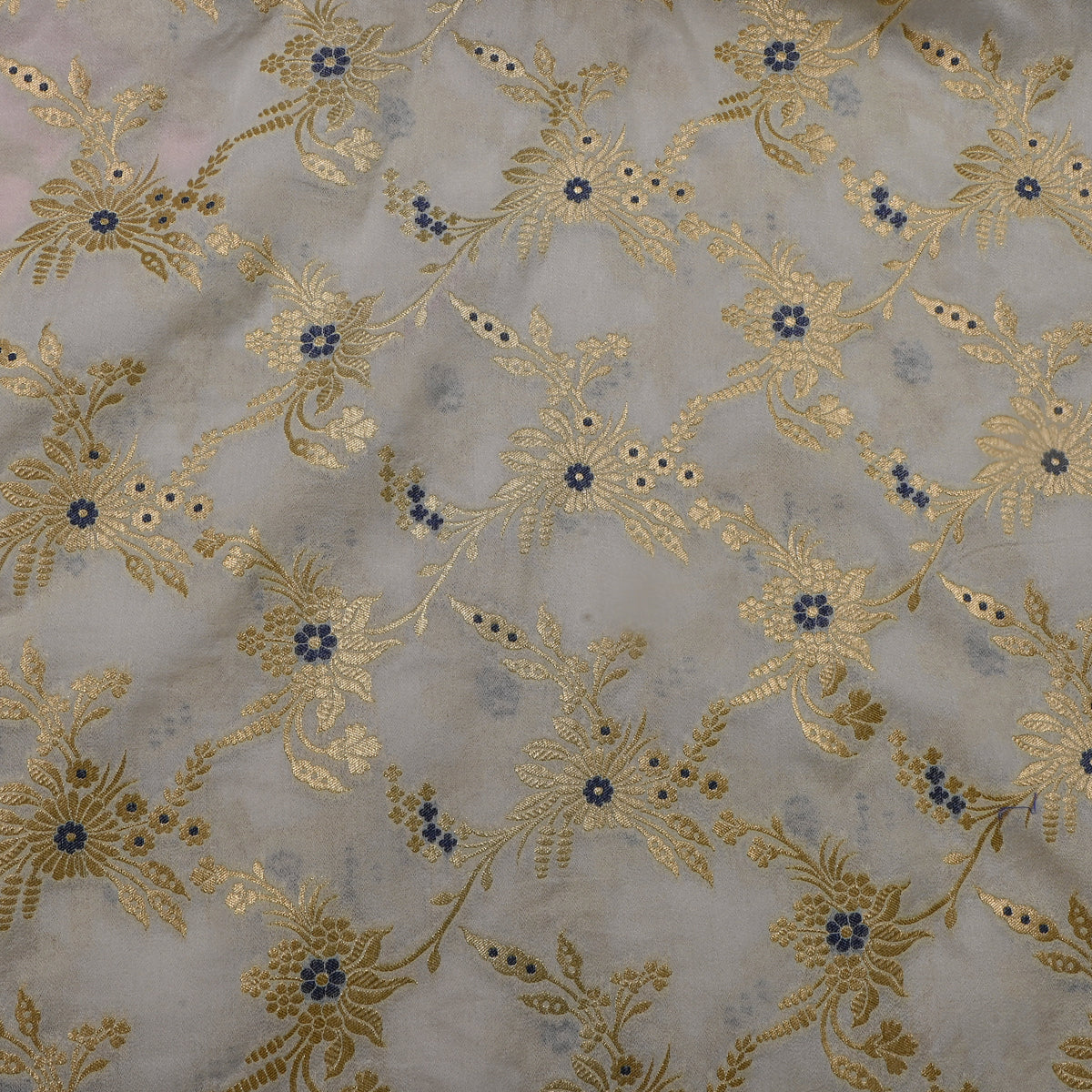 White Gold Zari Floral Woven Jamawar Silk