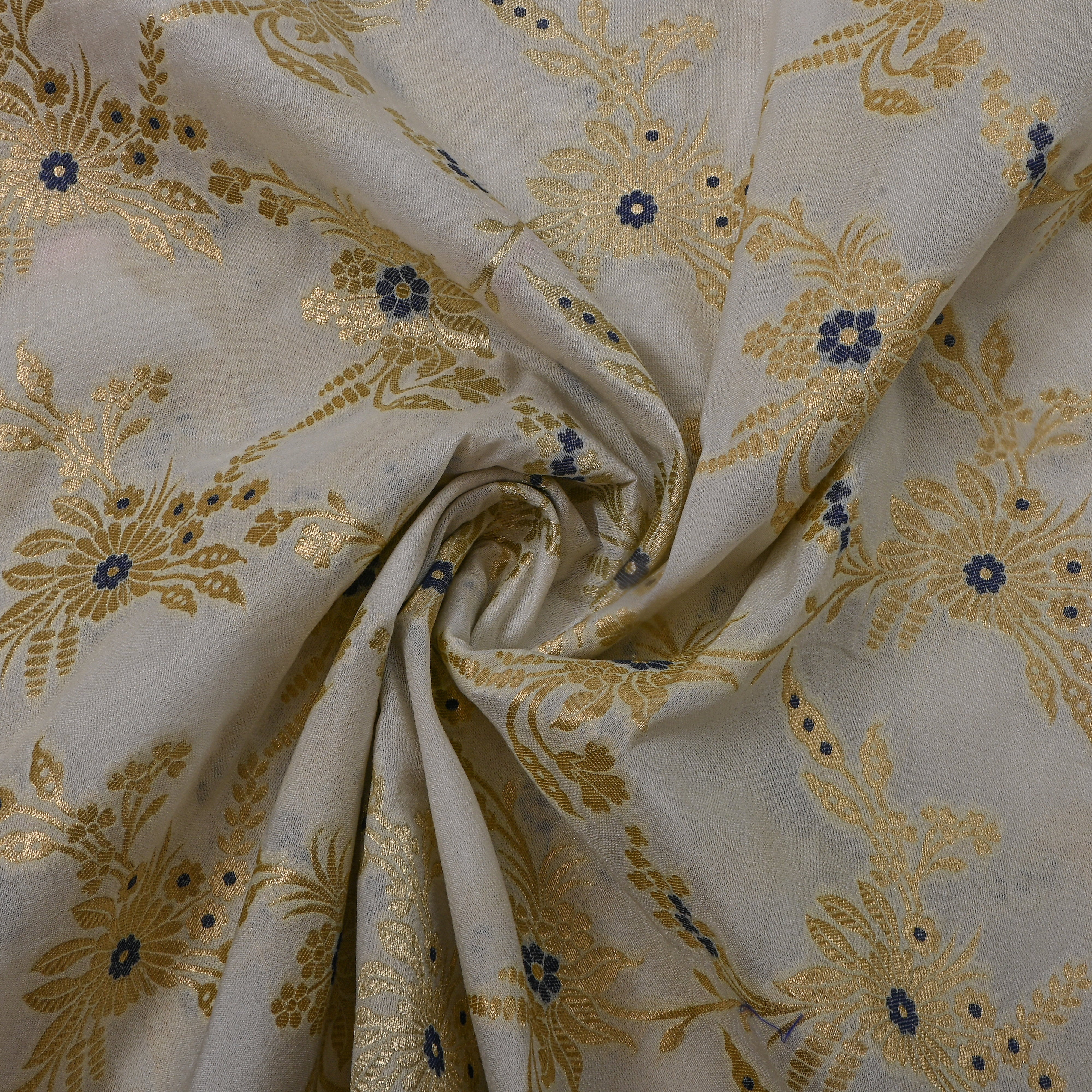 White Gold Zari Floral Woven Jamawar Silk