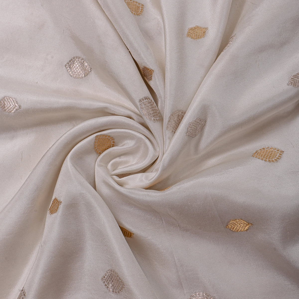 White With Gold Zari Butti Self Weave Jamawar Silk Fabric