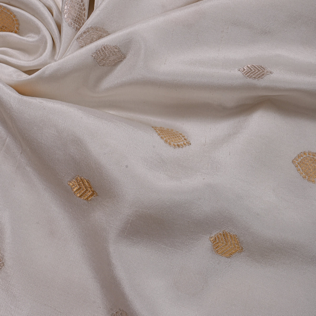 White With Gold Zari Butti Self Weave Jamawar Silk Fabric