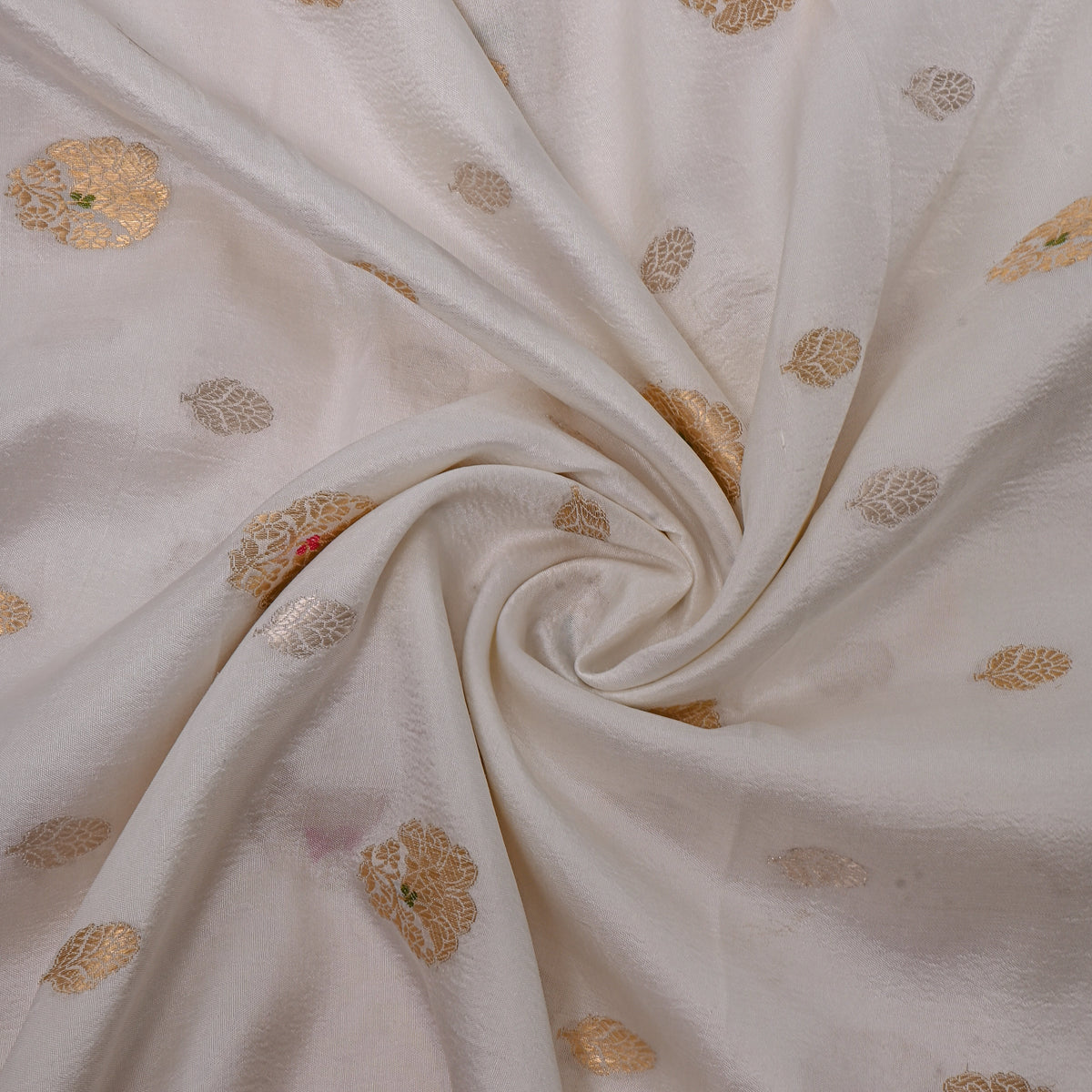 Ivory White Dual-Tone Butti Self Weave Jamawar Silk Fabric