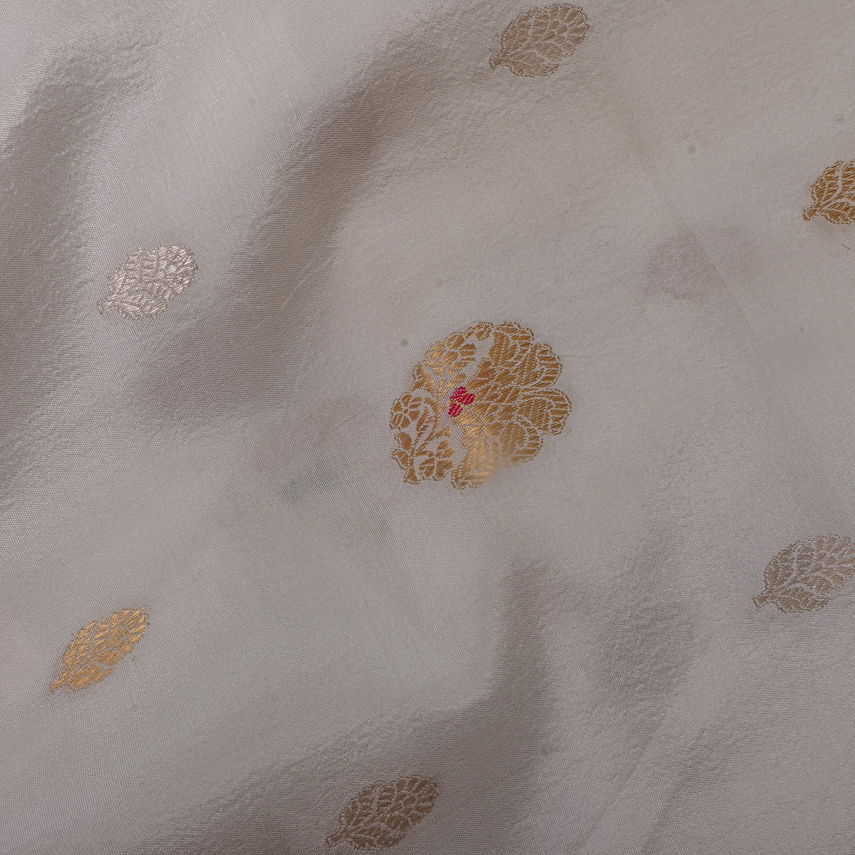 Ivory White Dual-Tone Butti Self Weave Jamawar Silk Fabric