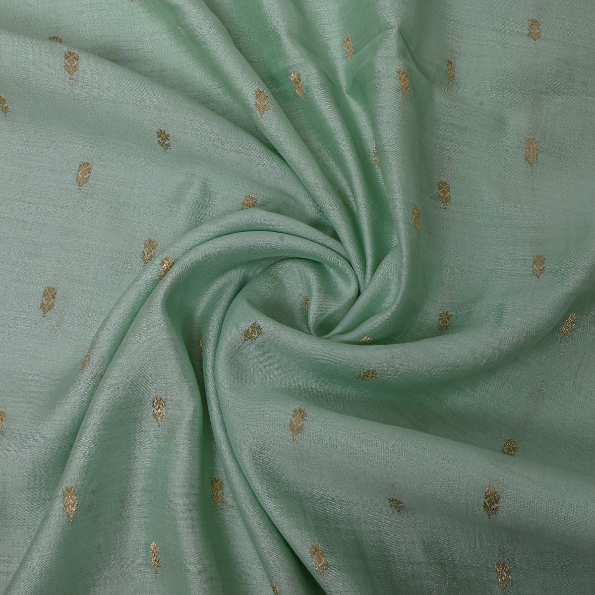 Sage Green Gold Zari Butti Jamawar Silk Fabric