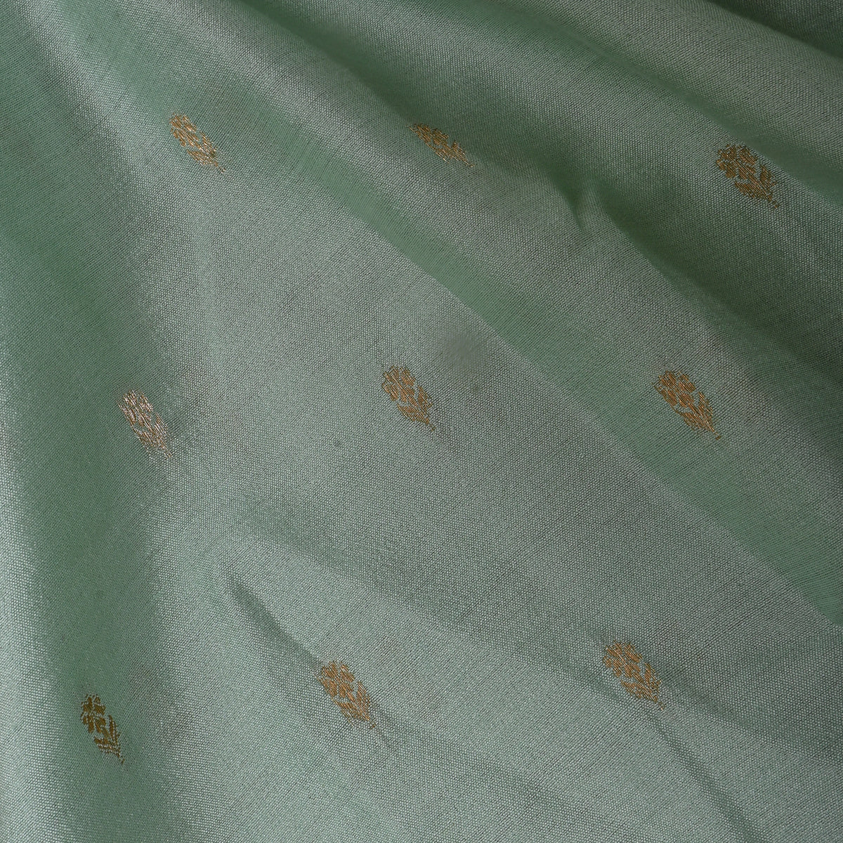 Sage Green Gold Zari Butti Jamawar Silk Fabric
