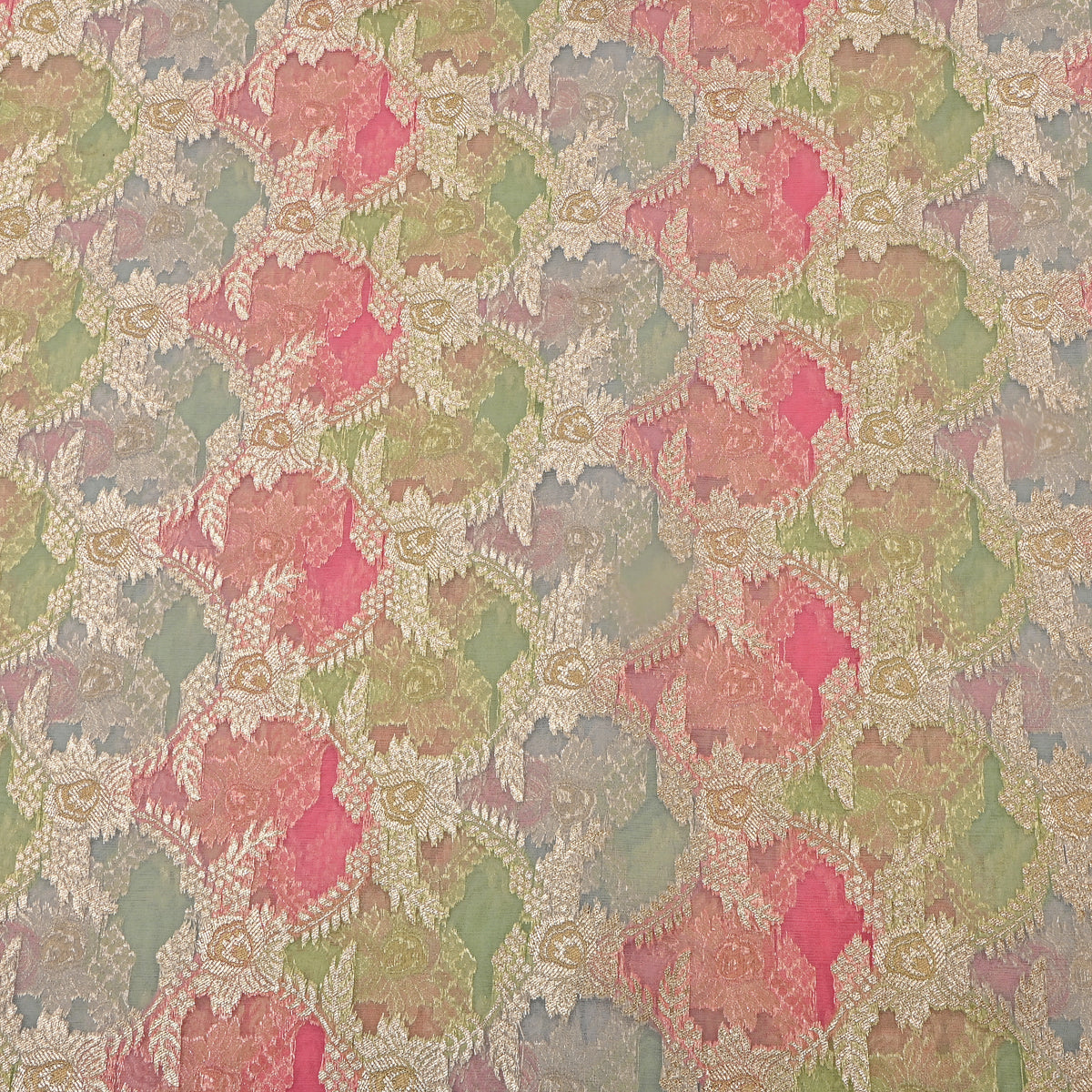 Blue-Green Rangkat Weave Jamawar Organza