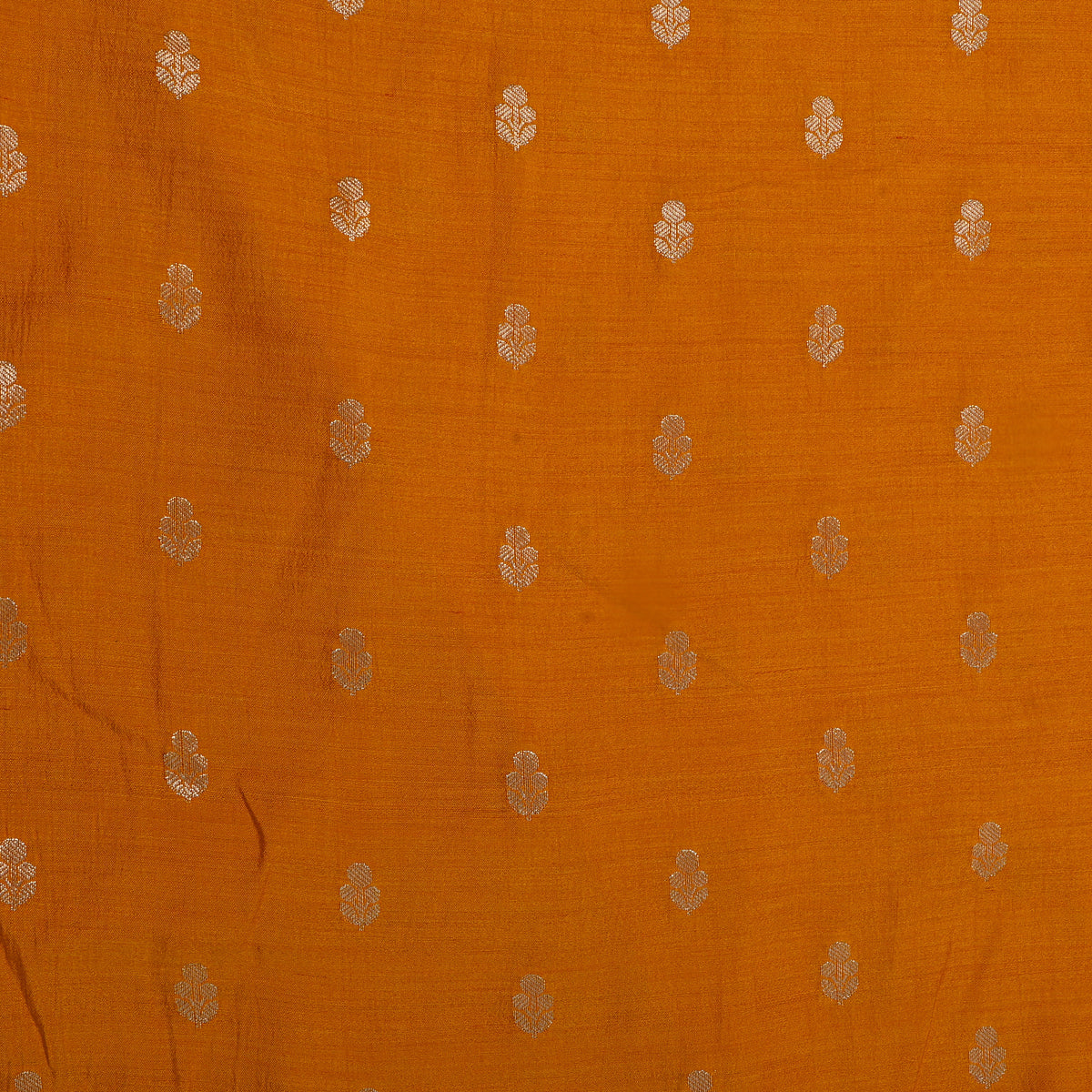 Coral Orange With Gold Zari Butti Self Weave Jamawar Silk Fabric
