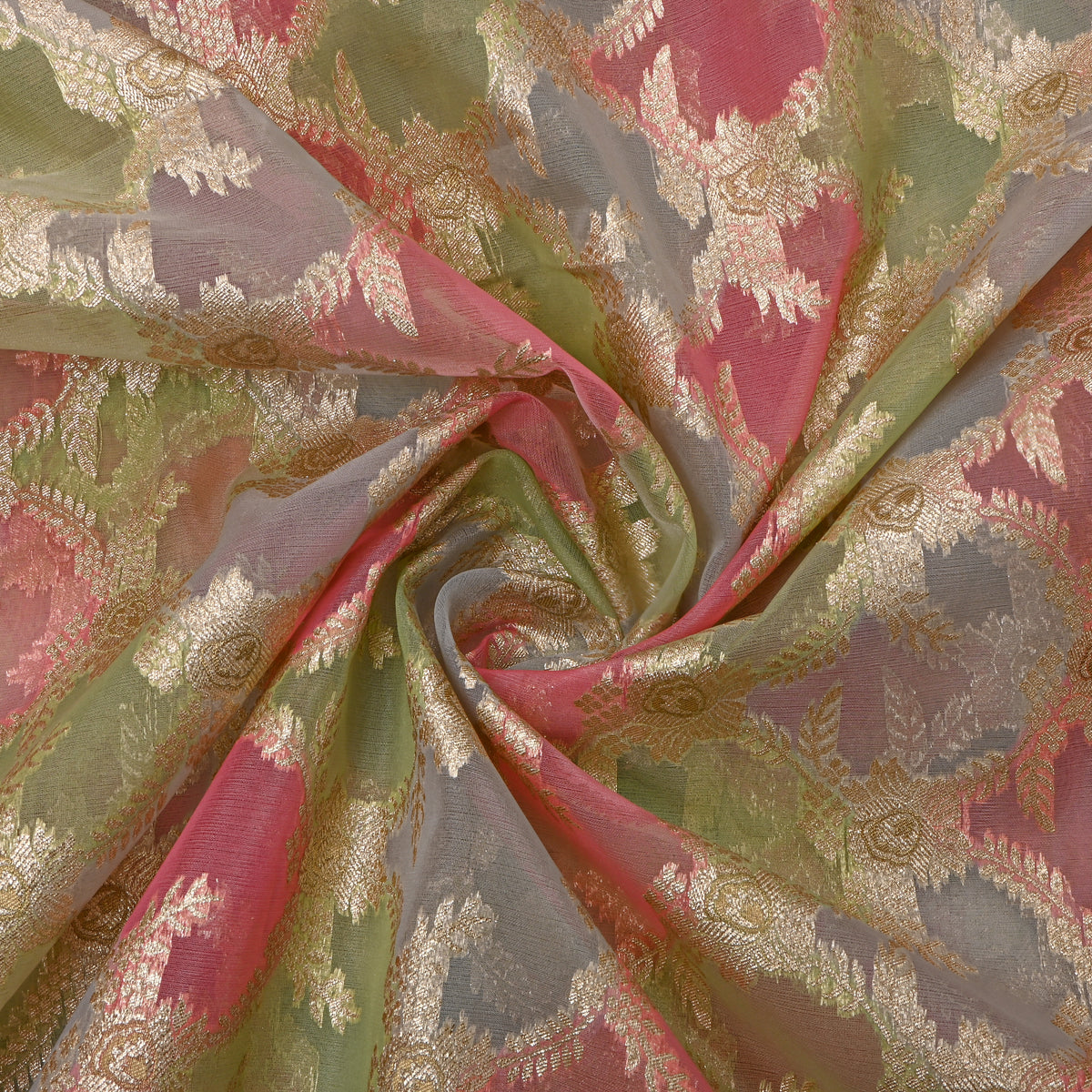 Blue-Green Rangkat Weave Jamawar Organza