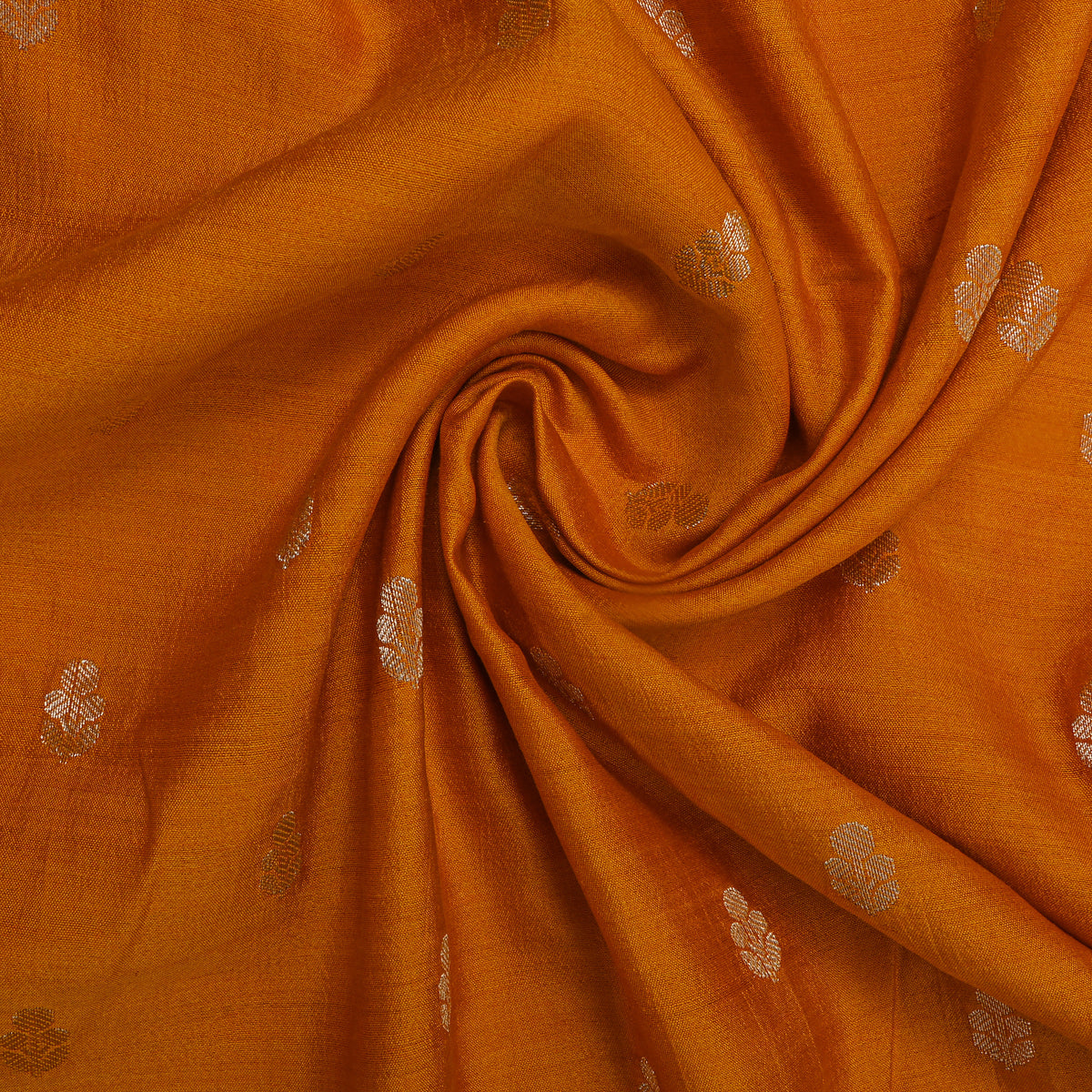 Coral Orange With Gold Zari Butti Self Weave Jamawar Silk Fabric