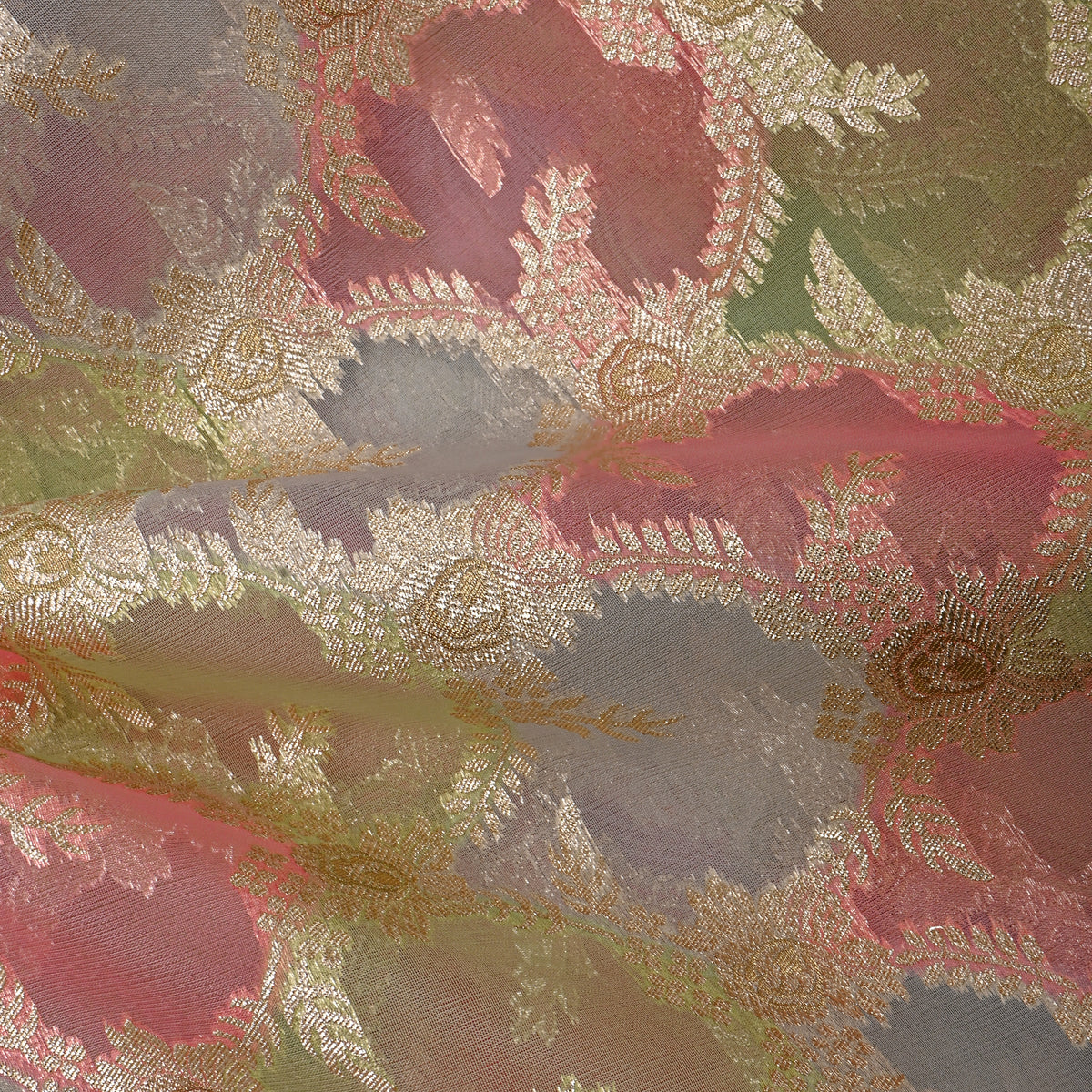 Blue-Green Rangkat Weave Jamawar Organza