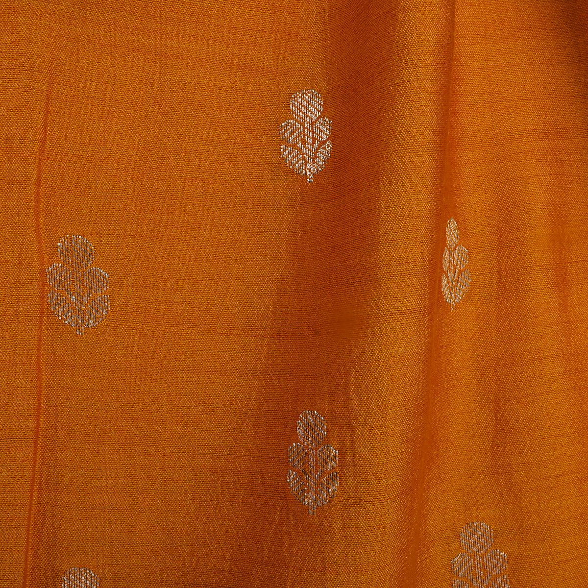 Coral Orange With Gold Zari Butti Self Weave Jamawar Silk Fabric