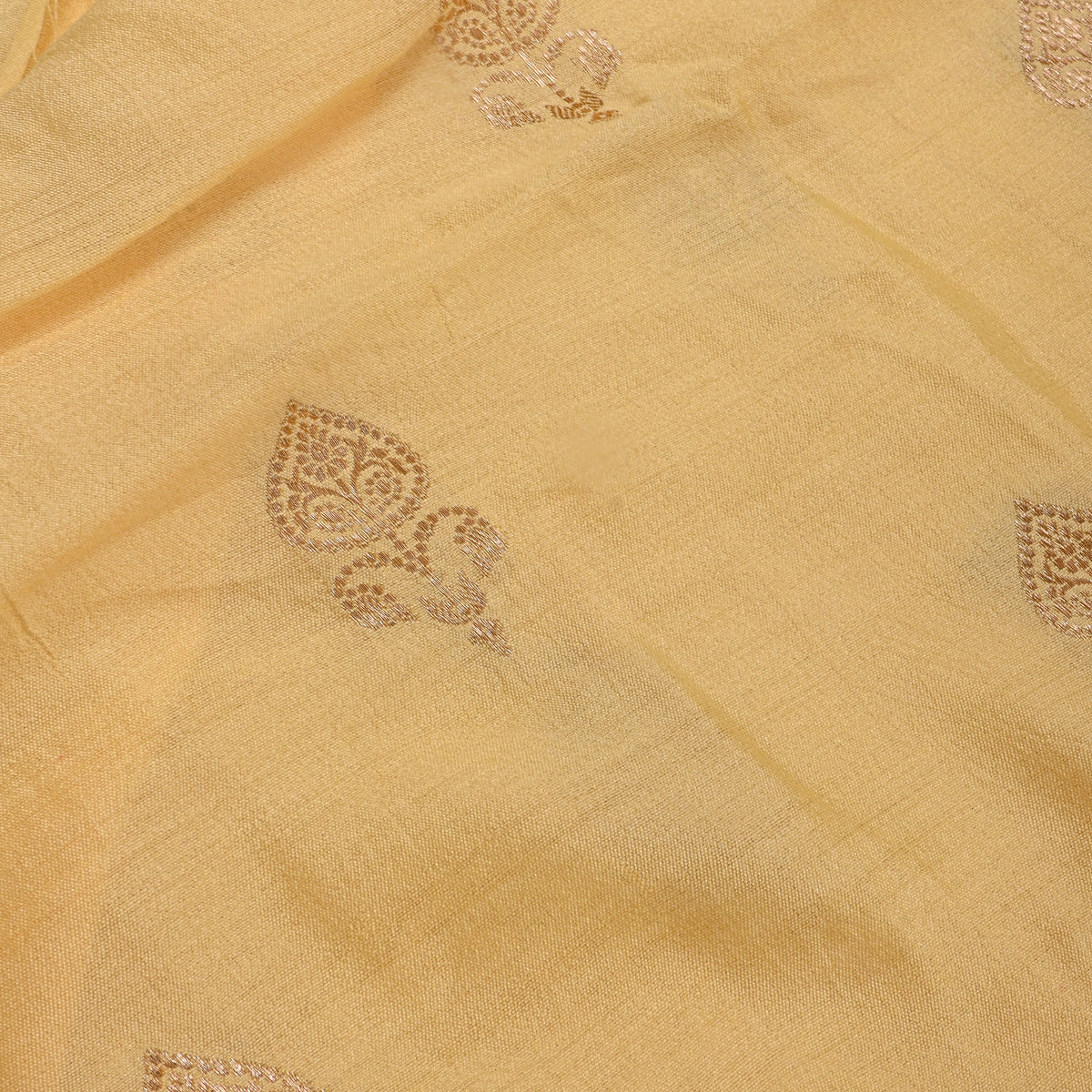 Butter Yellow Gold Zari Butti Jamawar Silk Fabric