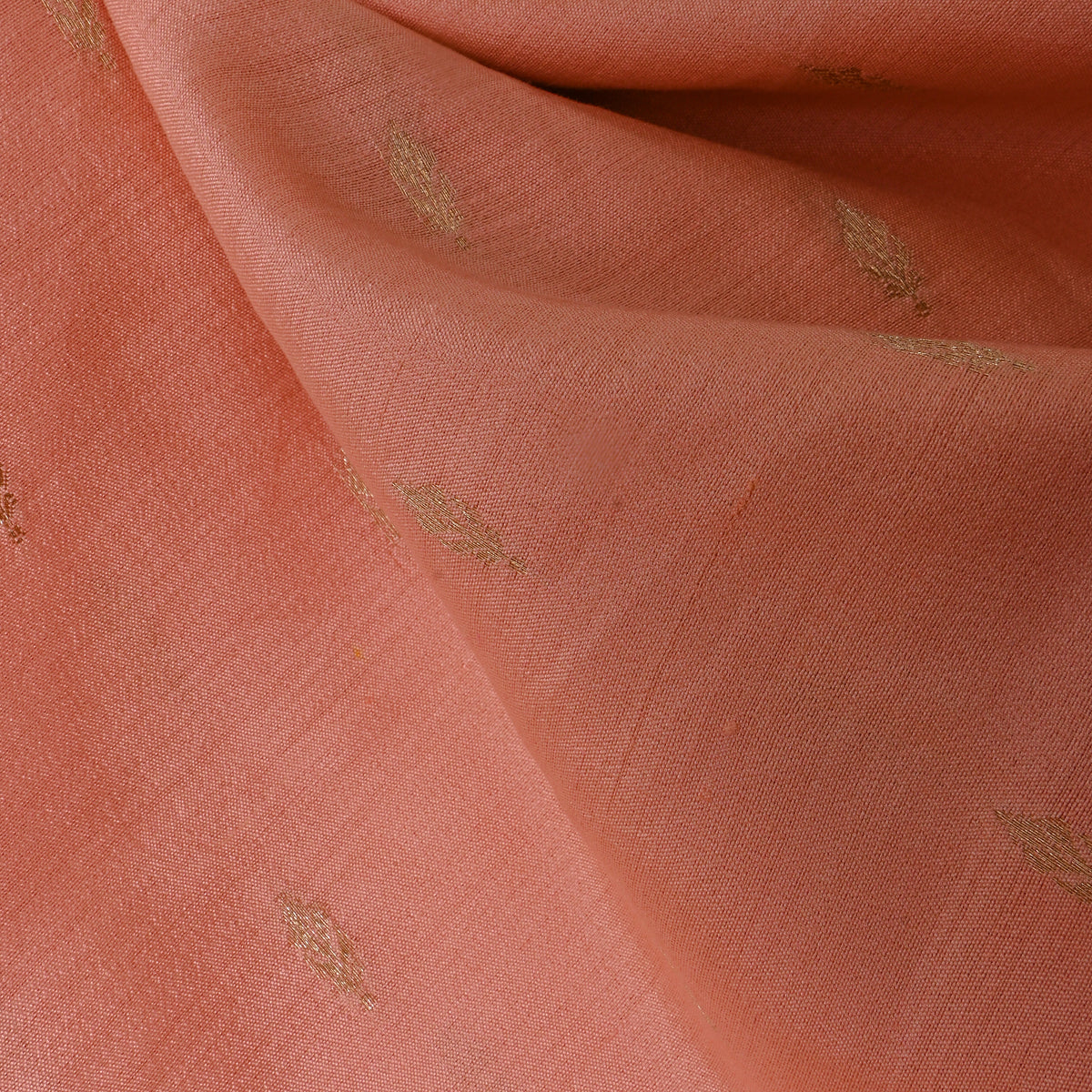 Peach Gold Zari Butti Jamawar Silk Fabric