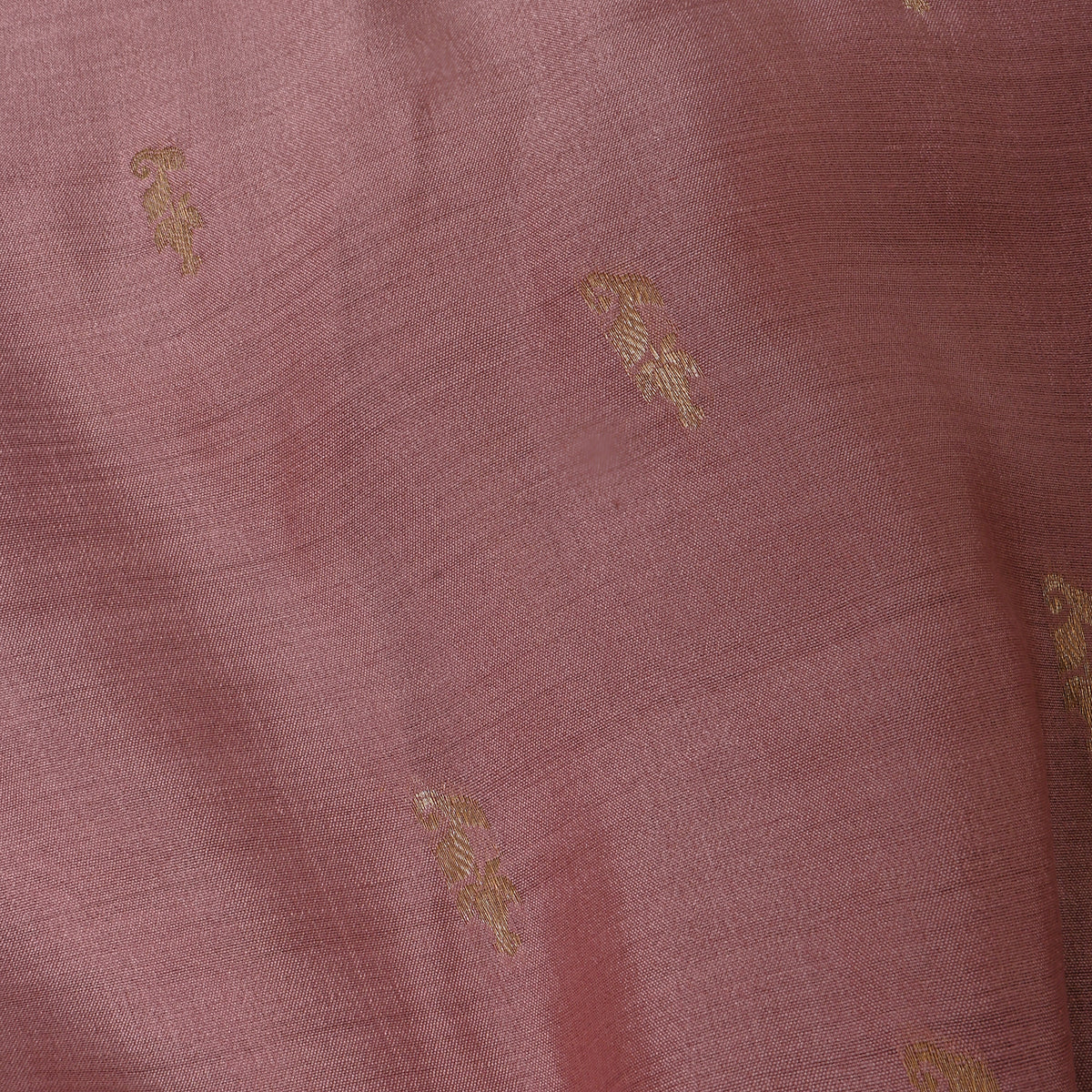Dusty Pink Gold Zari Butti Jamawar Silk Fabric.