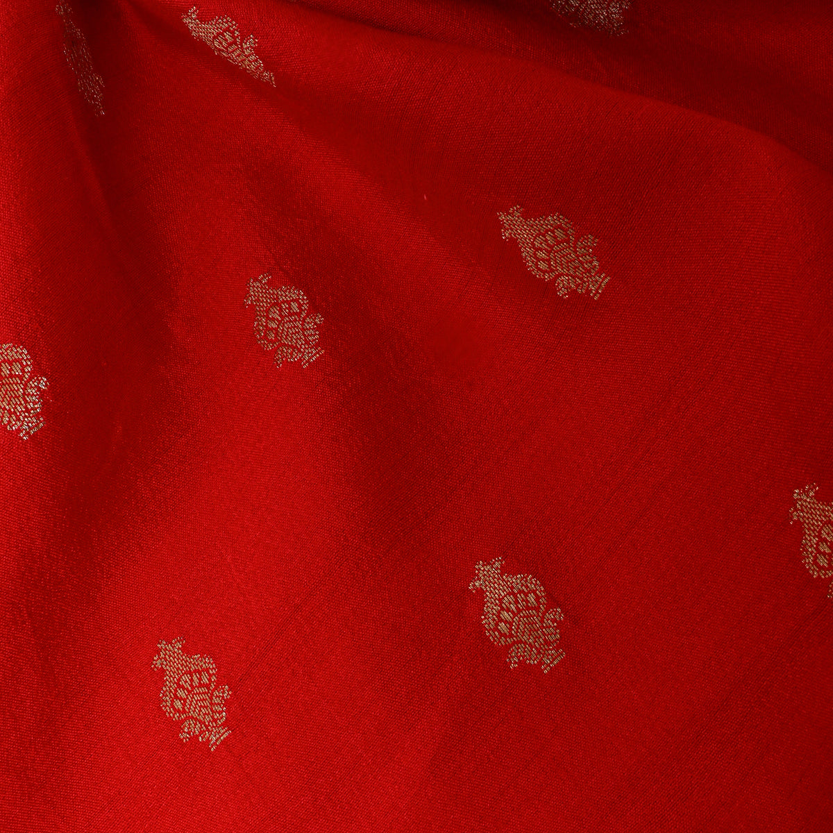Red Jamawar Silk With Antique Gold Butti