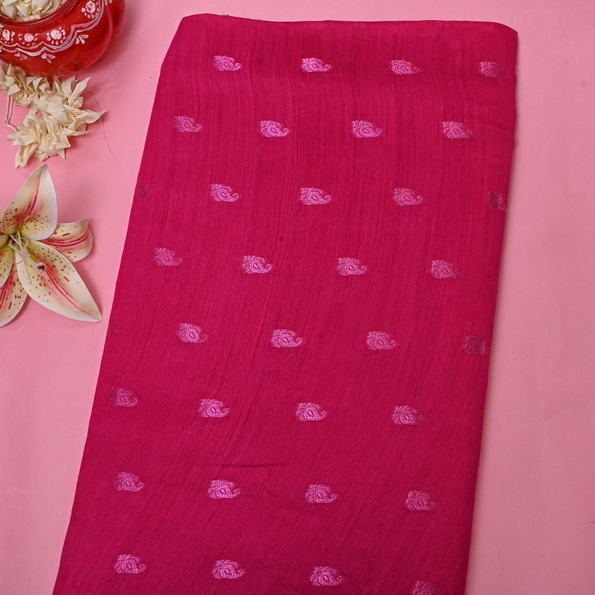 Pink Paisley Butti Woven Jamawar Silk