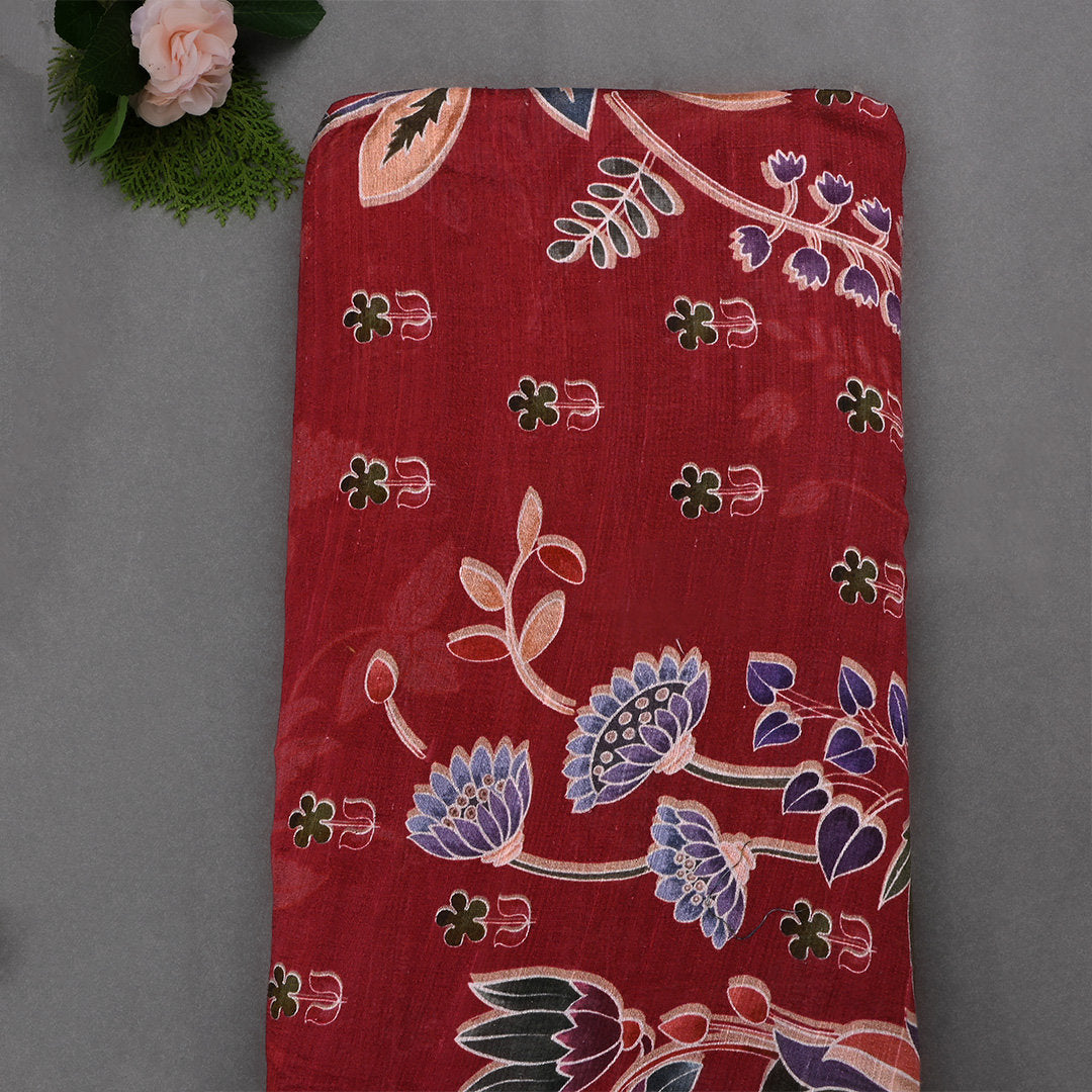 Persian Plum Red Dupion Fabric With Digital Print