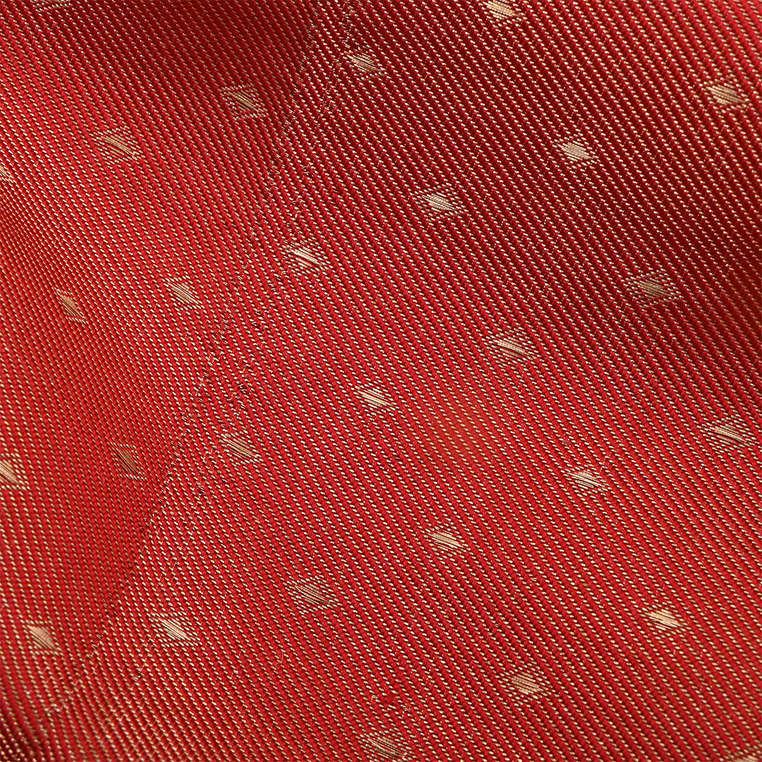 Dark Coral Jamawar Tissue Fabric With Dotted Pattern