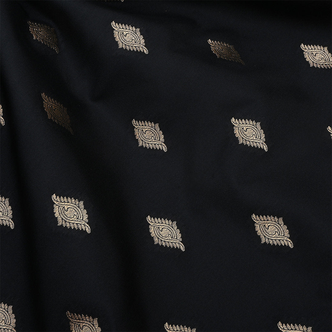 Black Jamawar Silk Fabric With Eye Butti'S