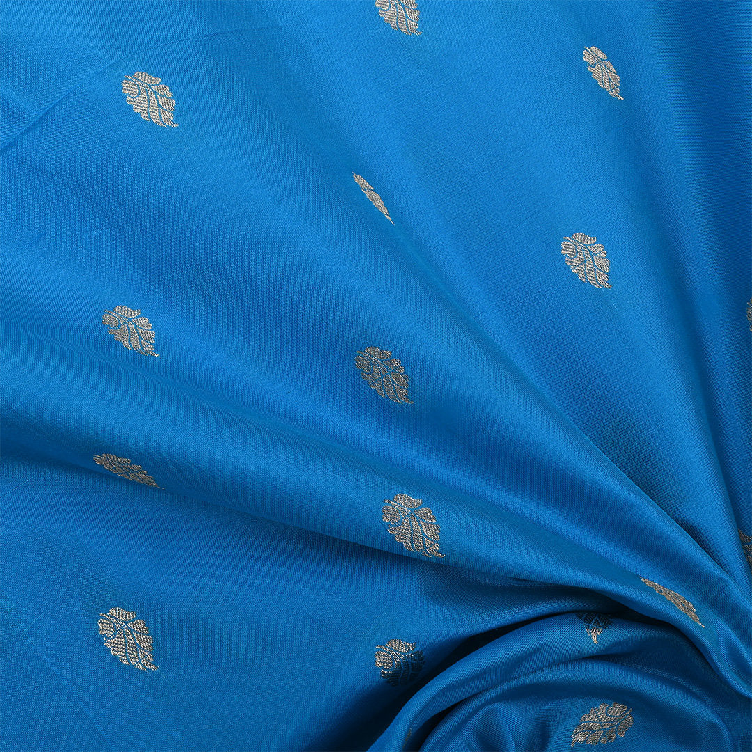 Water Blue Jamawar Silk Fabric With Buttis