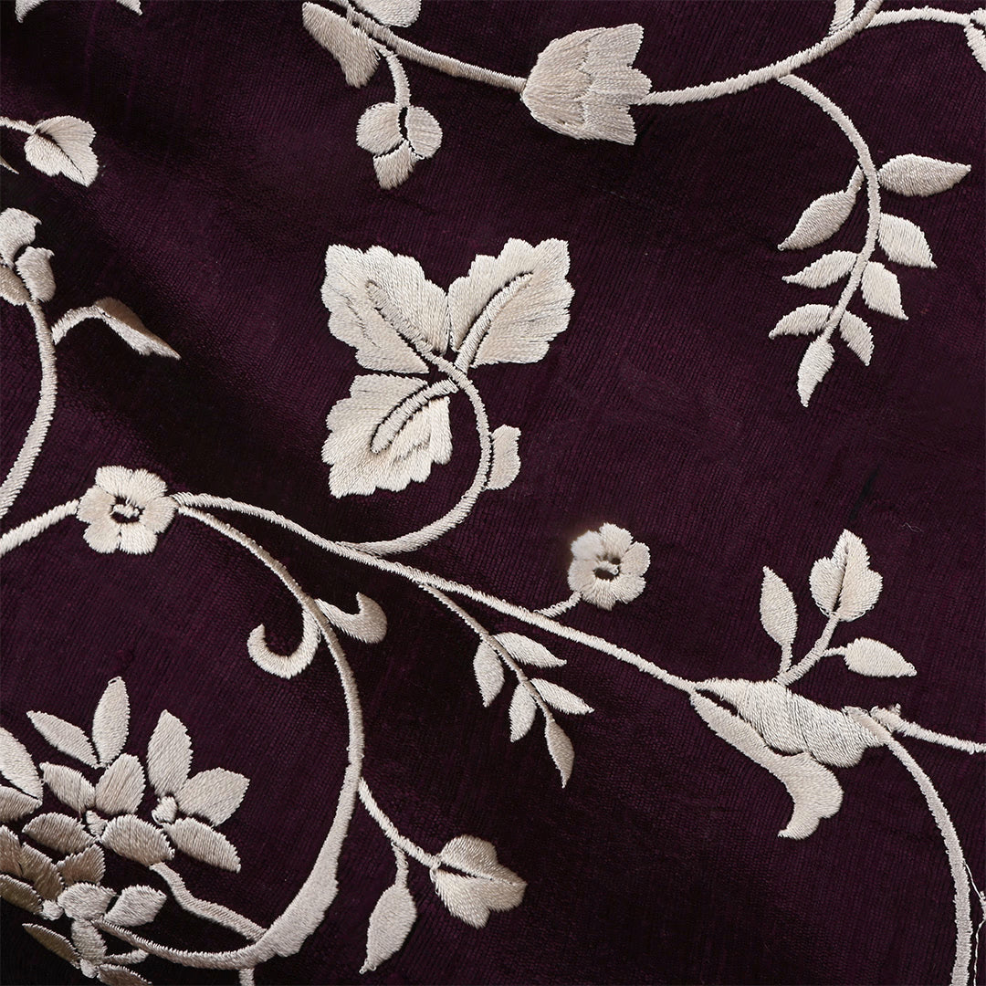 Gondola Red Dupion Raw Silk Embroidered Fabric