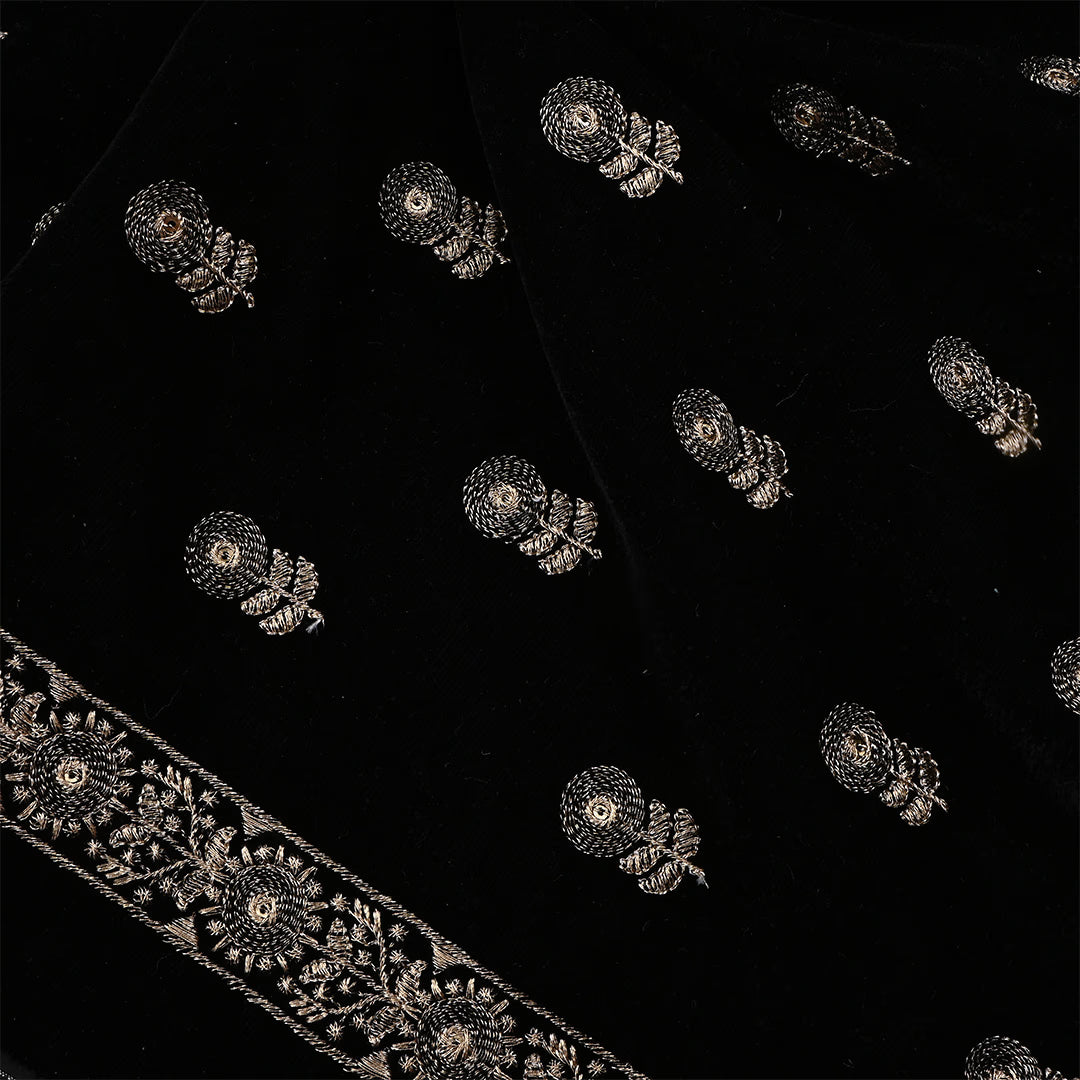 Black Velvet Zari Embroidered Fabric