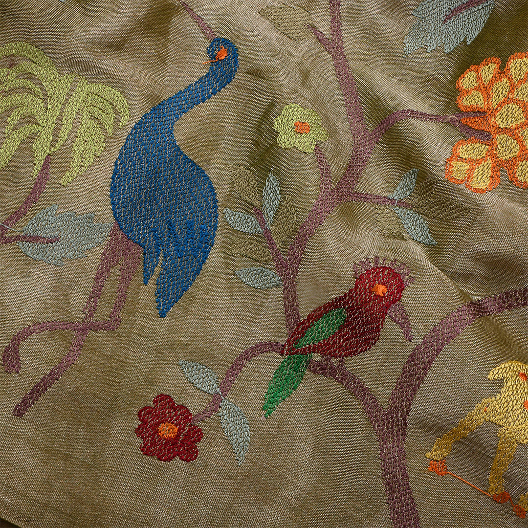 Grayish Brown Tissue Embroidered Fabric