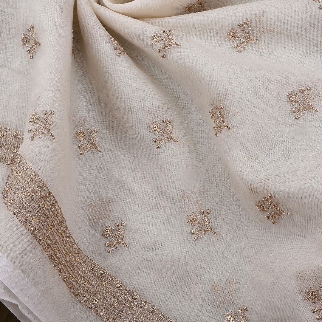 Lace White Chanderi Embroidered Fabric