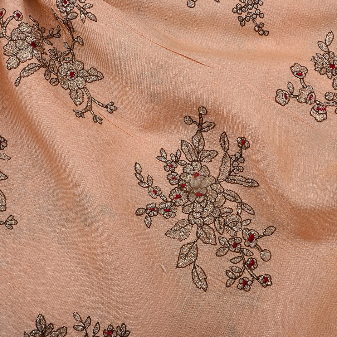 Pinkish Tan Tussar Embroidered Fabric