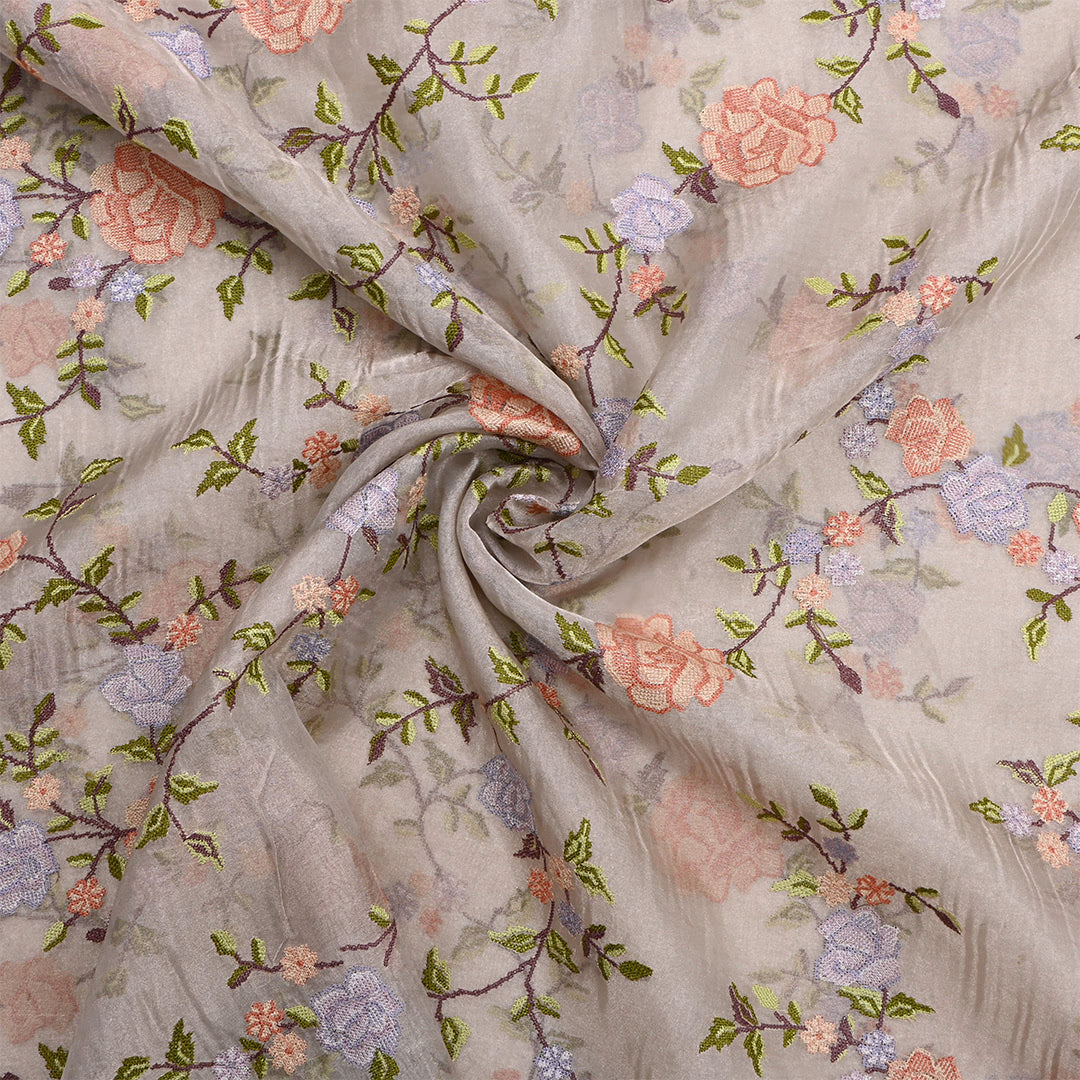 Shimmery Silver Tissue Petit Point Embroidered Fabric