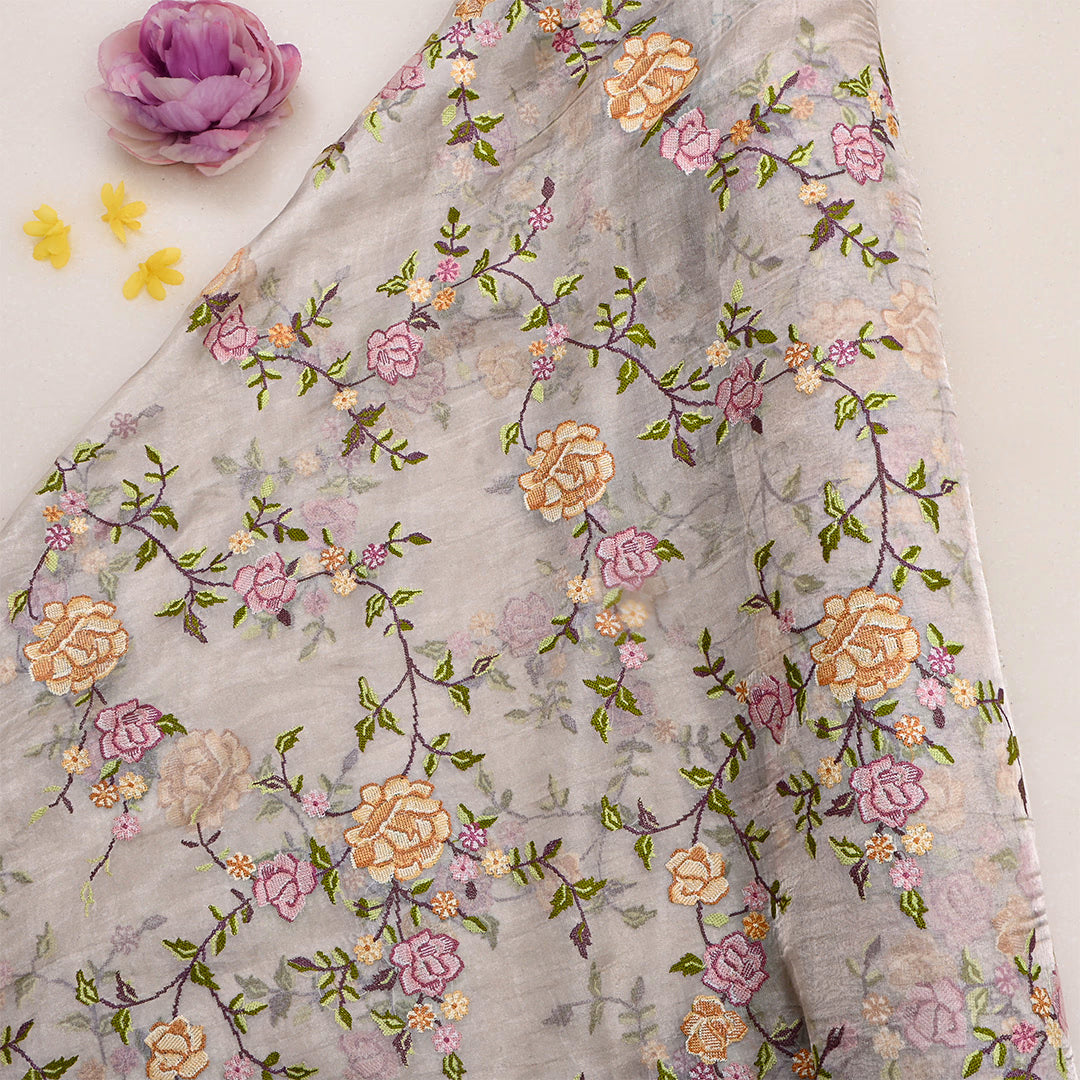 Unicorn Silver Tissue Petit Point Embroidered Fabric