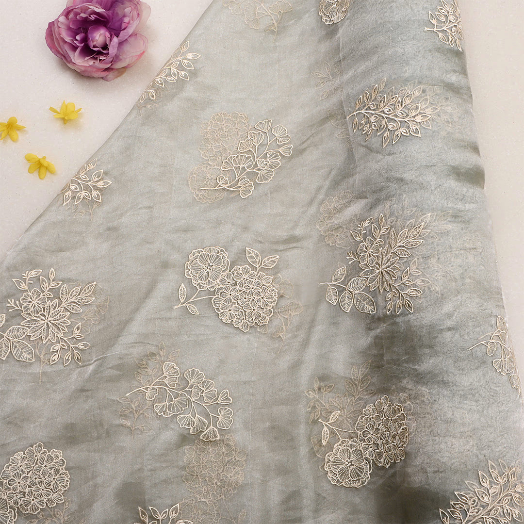 Battleship Gray Tissue Embroidered Fabric